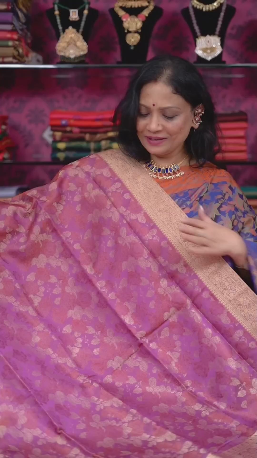 Purple Pashmina Silk Saree