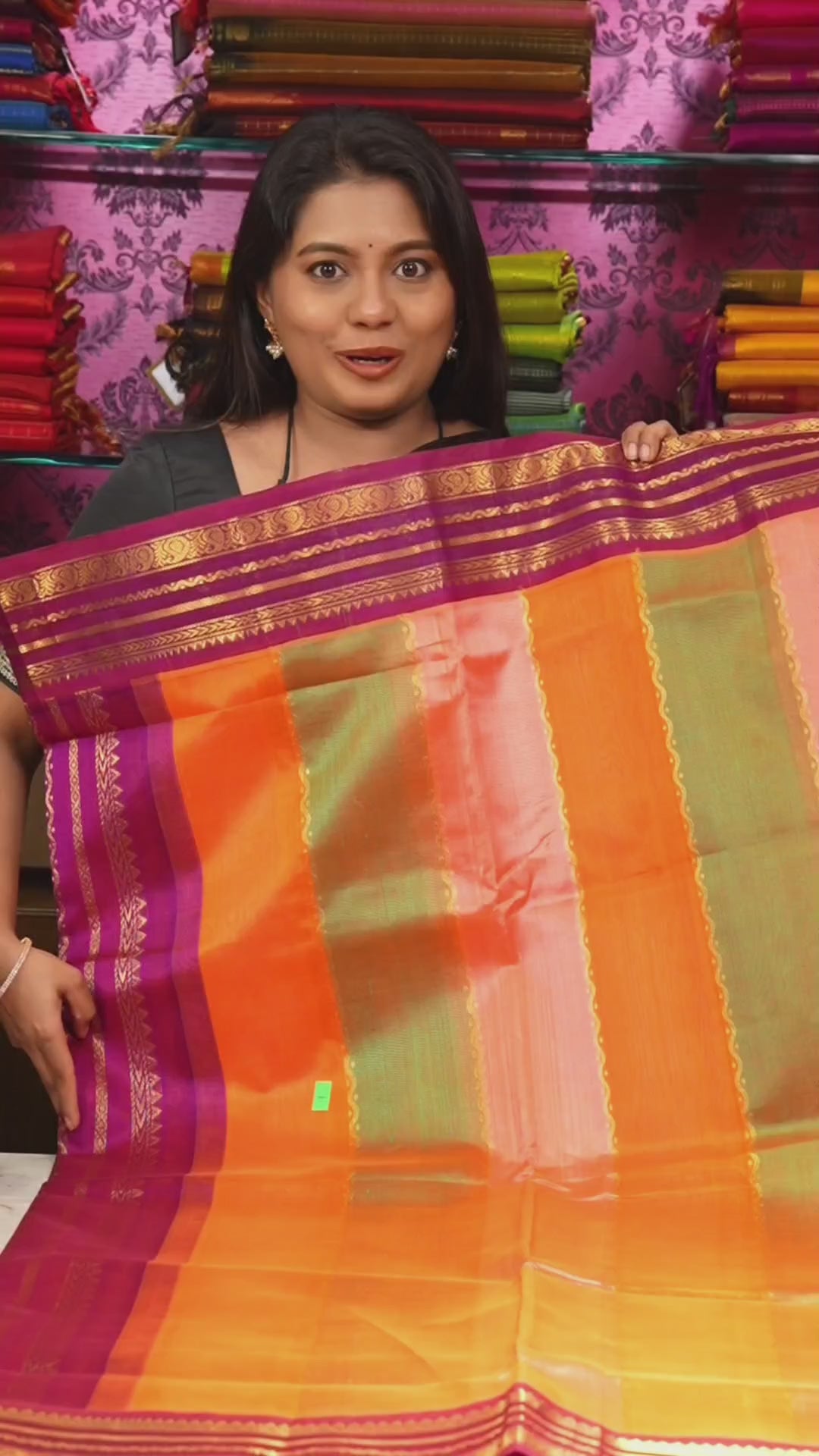 Multi Color With Purple Border Pure Silk Cotton Saree