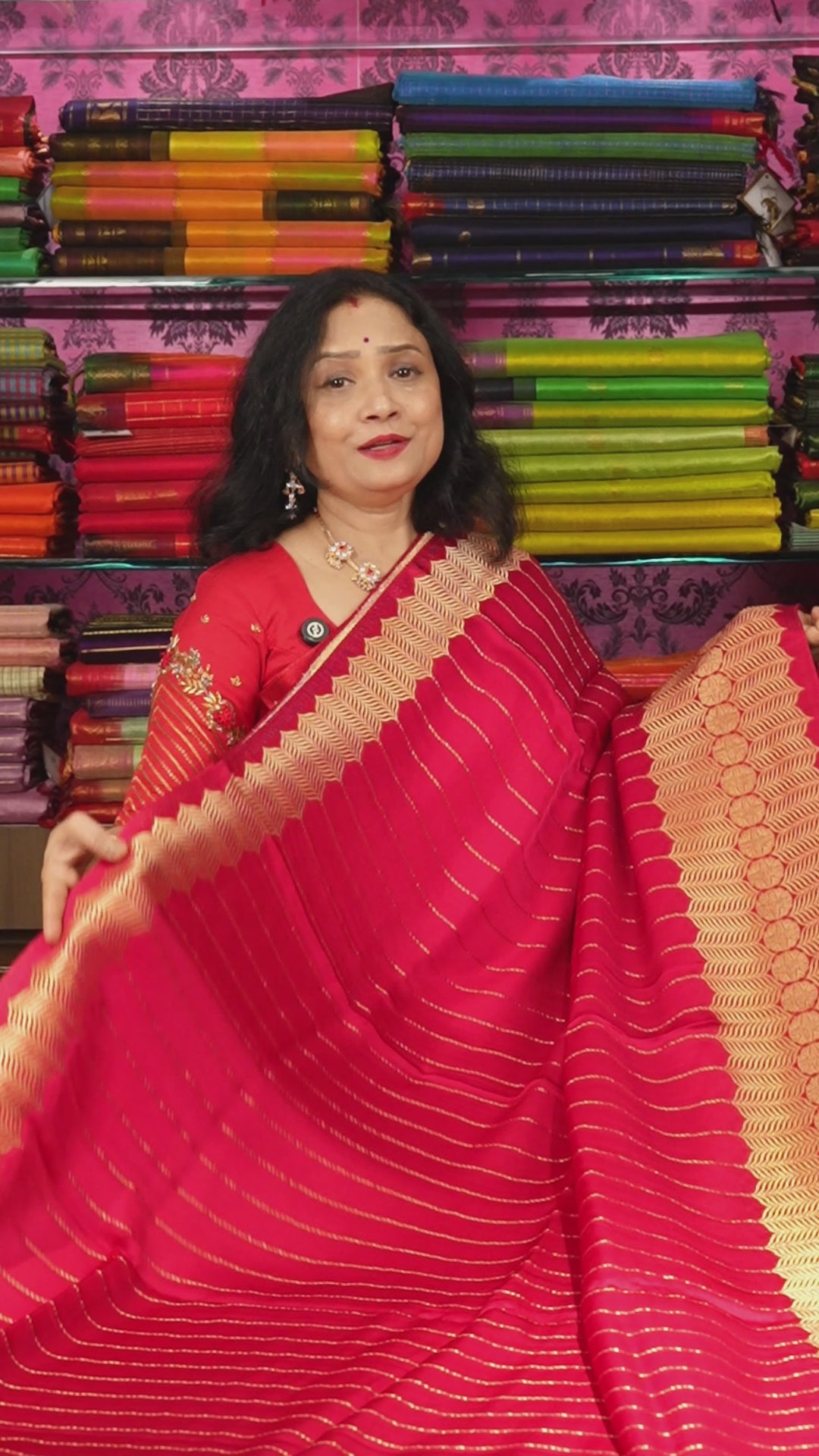 Magenta Pink Banarasi Satin Silk Saree