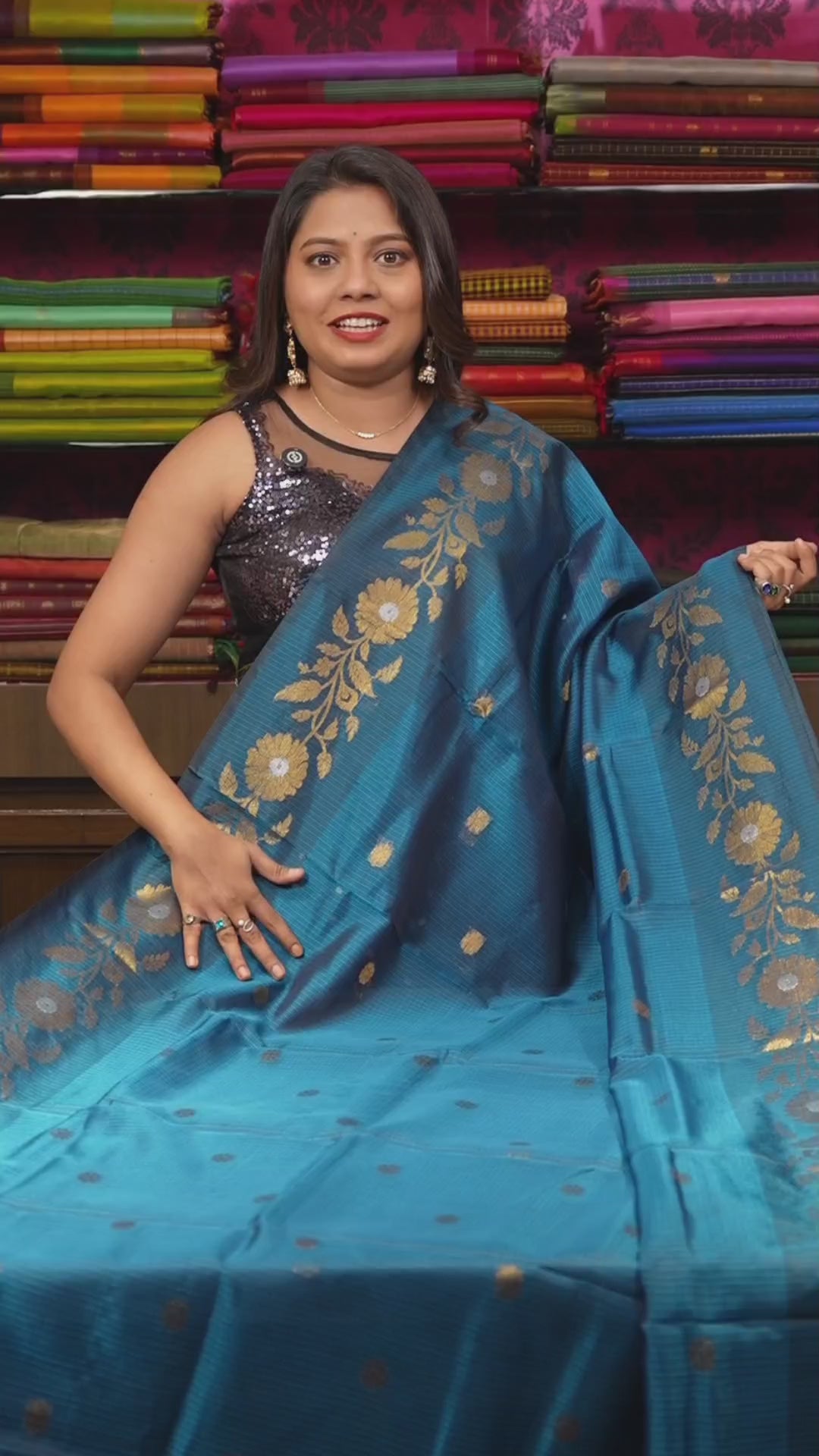Peacock Blue Semi Kota Silk Cotton Saree