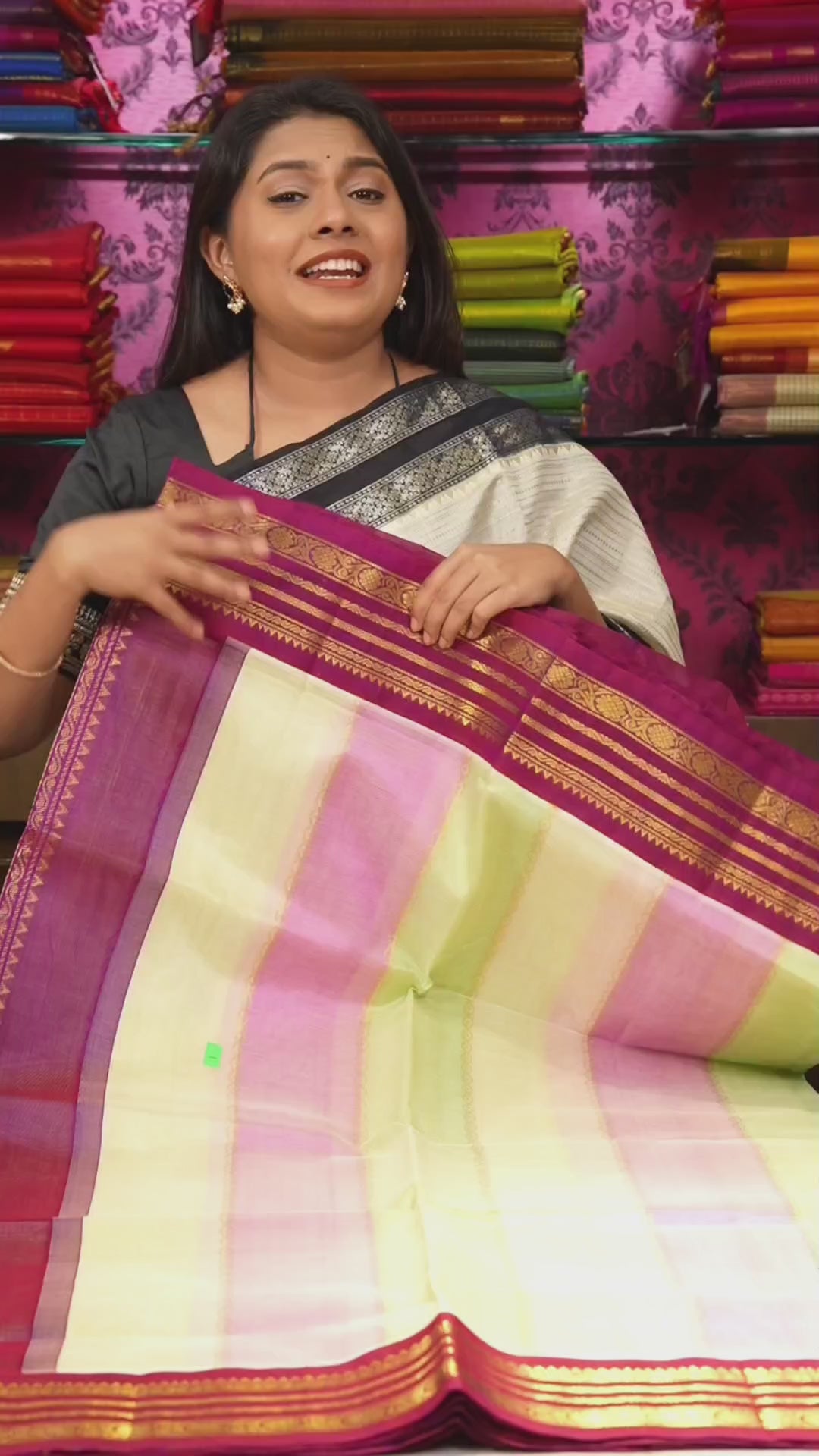 Pastel Shades With Purple Varisapet Border Pure Silk Cotton Saree