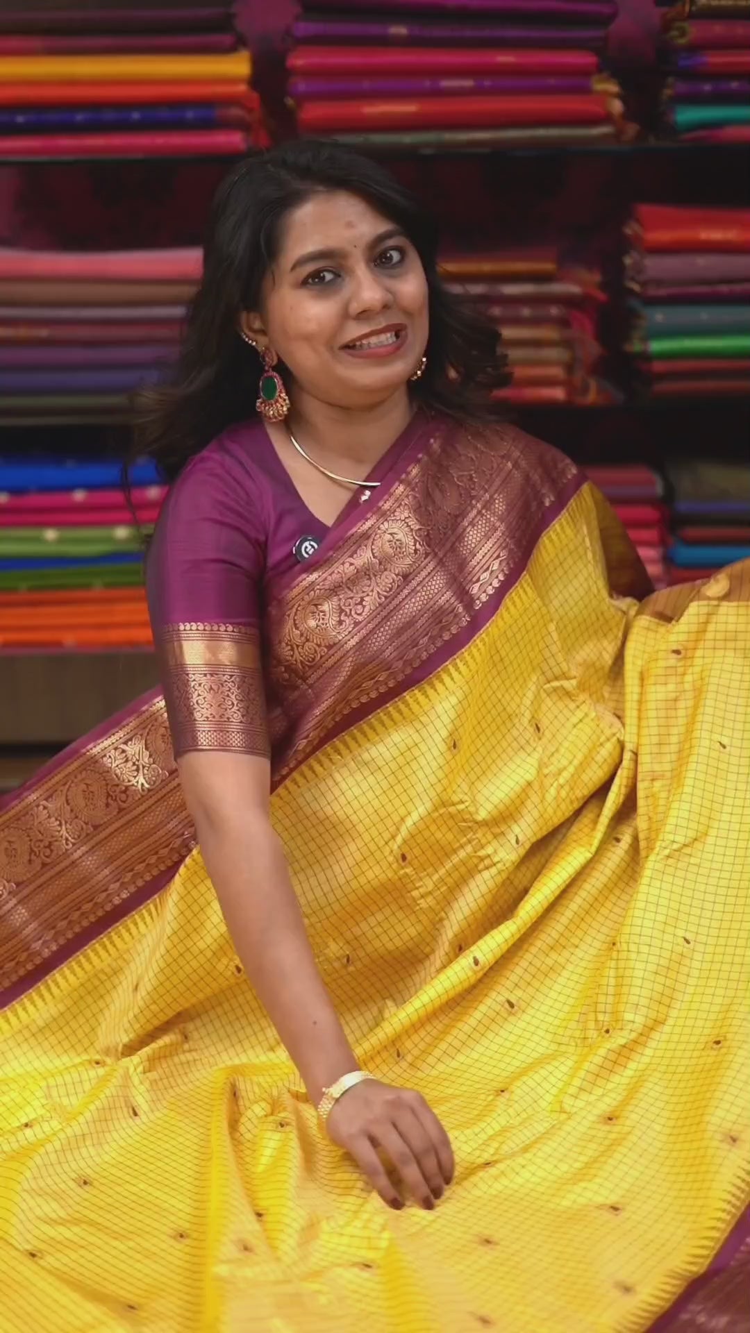 Yellow With Burgundy Semi Gadwal Silk Saree