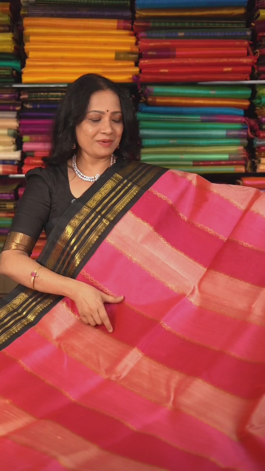 Pink With Black Varisapet Border Pure Silk Cotton Saree
