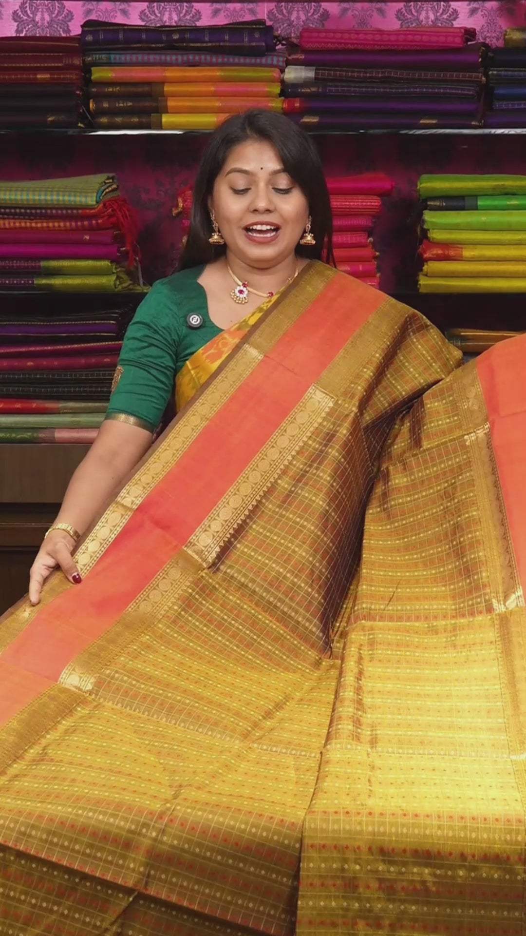 Antique Gold Color Chettinad Silk Cotton Saree