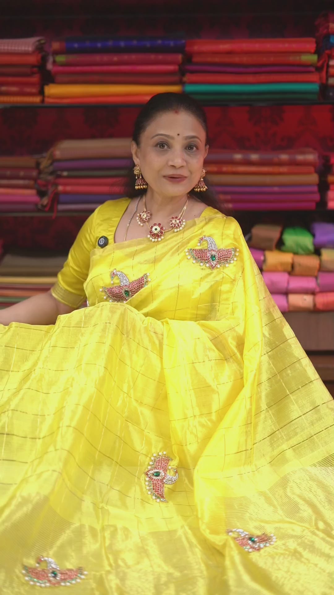 Yellow Maya Pakshi Designer Pure Chanderi Silk Saree