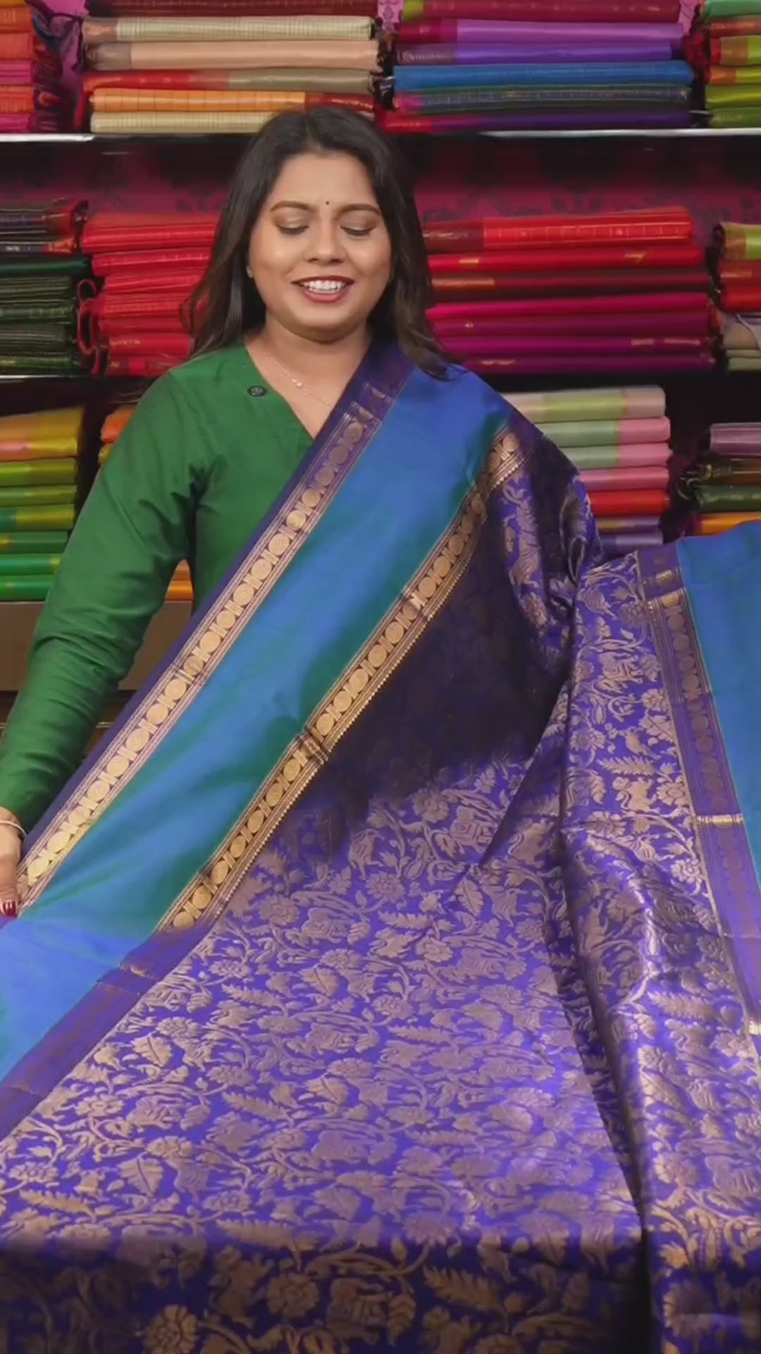 Peacock Blue Vanasingaram Pure Kanchi Silk Cotton Saree