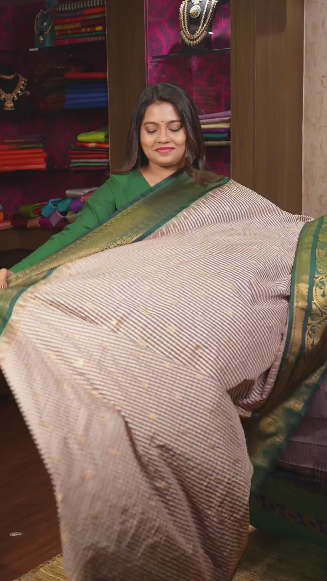 Brown Kattam With Green Semi Gadwal Silk Saree