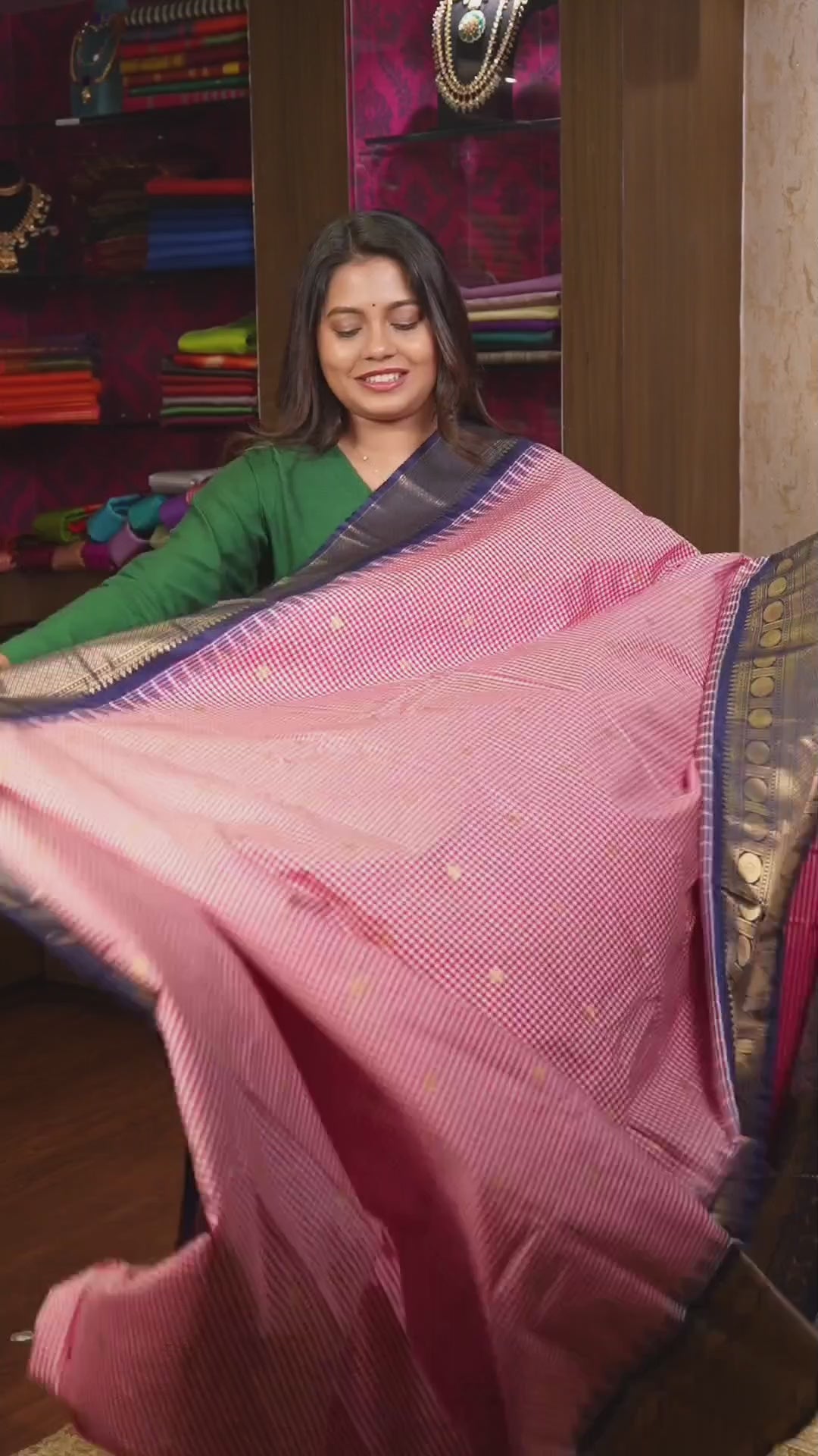 Red Kattam With Navy Blue Semi Gadwal Silk Saree