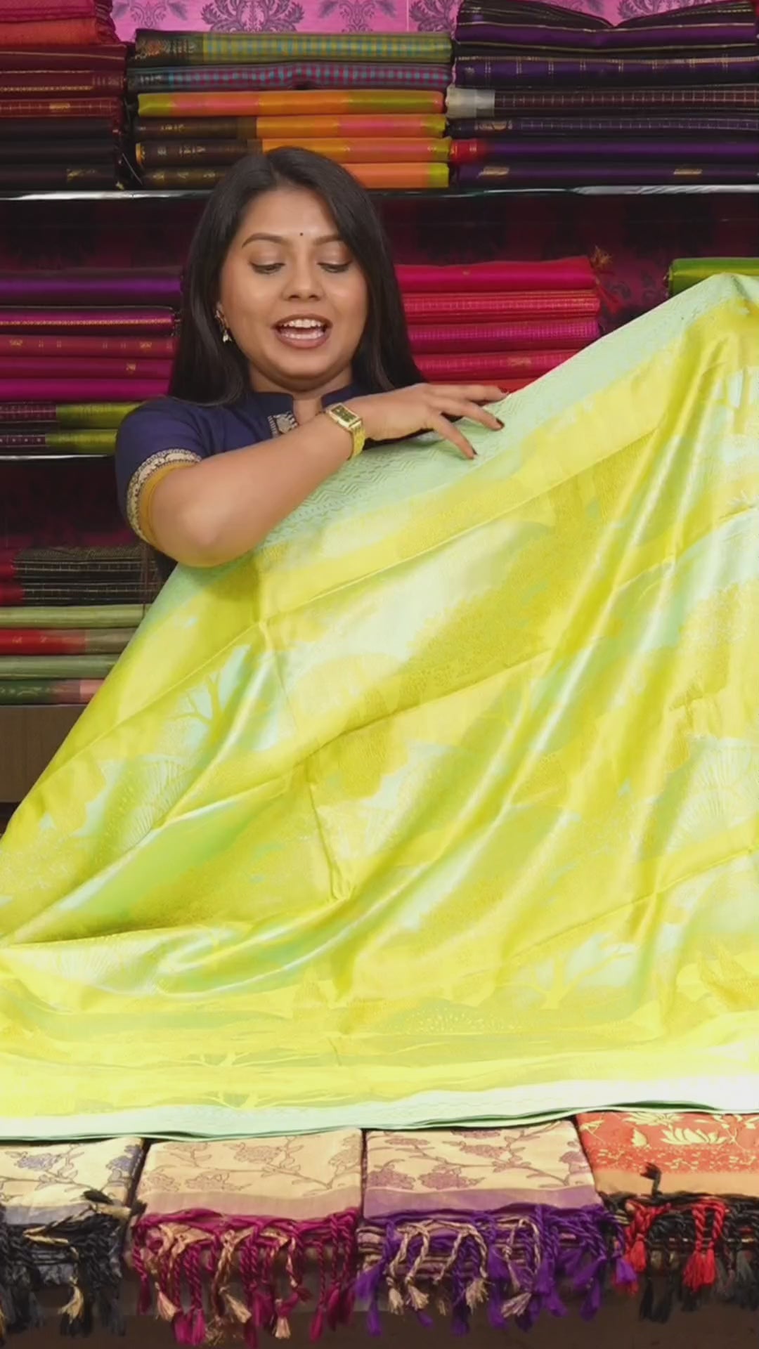 Yellow With Mint Green Pashmina Silk Saree