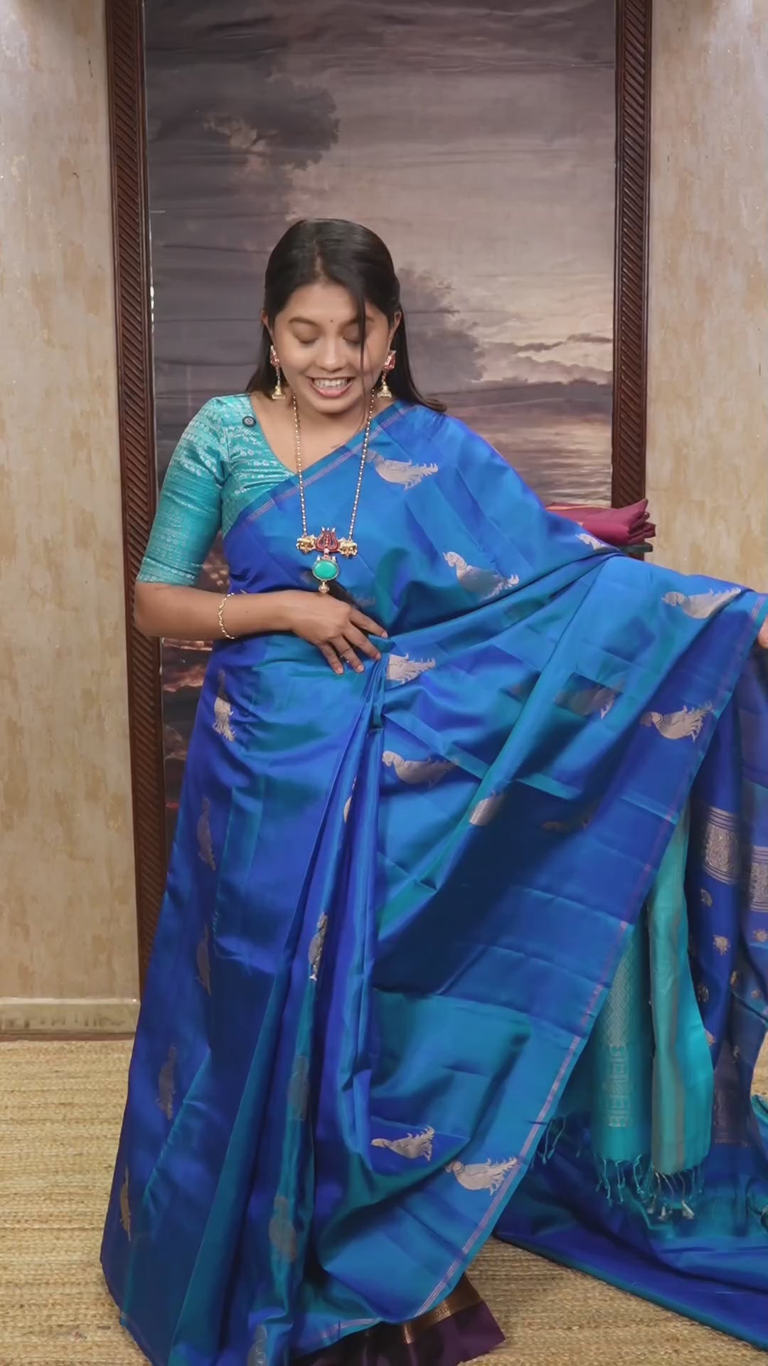 Peacock Blue Pure Kanchivaram Silk Saree