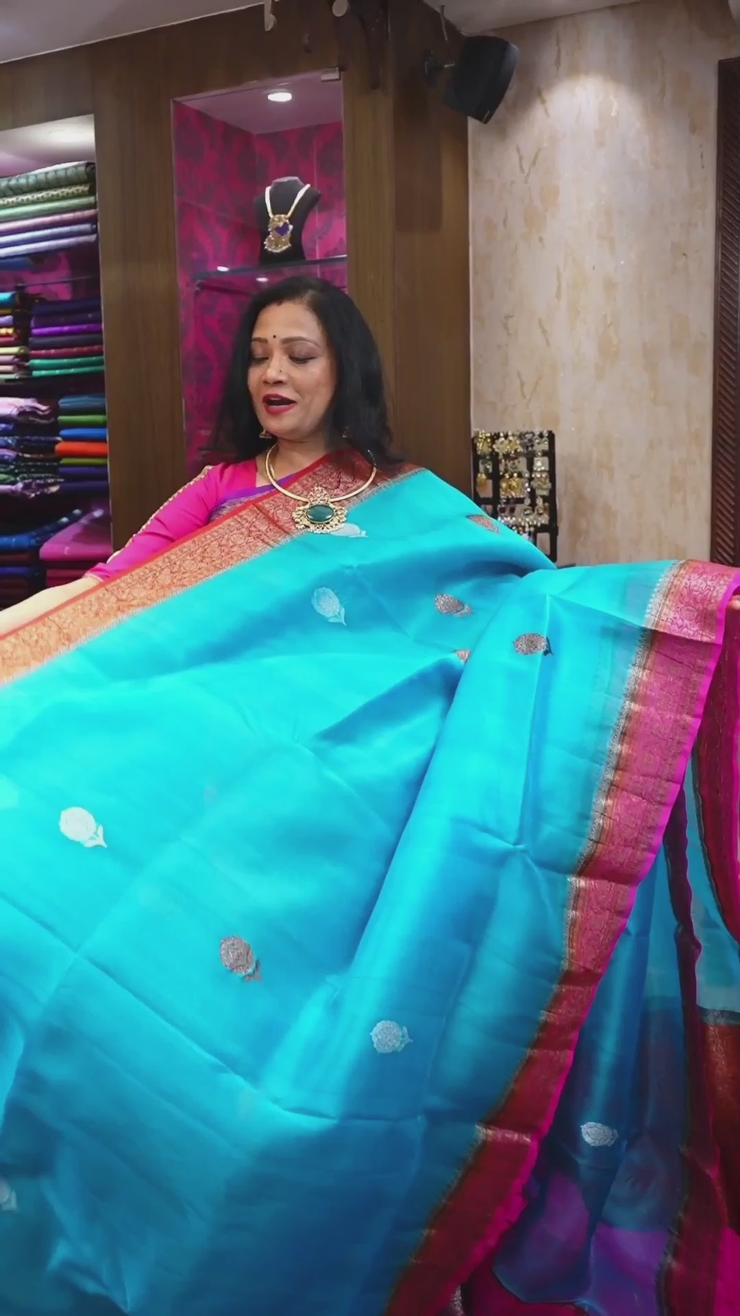 Sea Blue With Purple Banarasi Organza saree