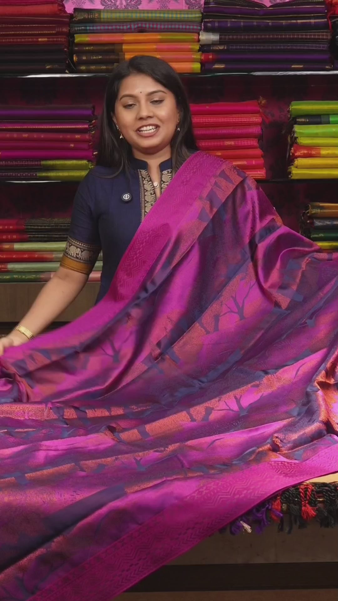 Magenta Pink With Grey Pashmina Silk Saree