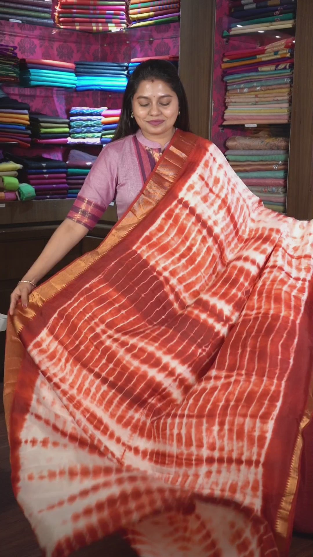 Red With White Shibori Mangalgiri Saree
