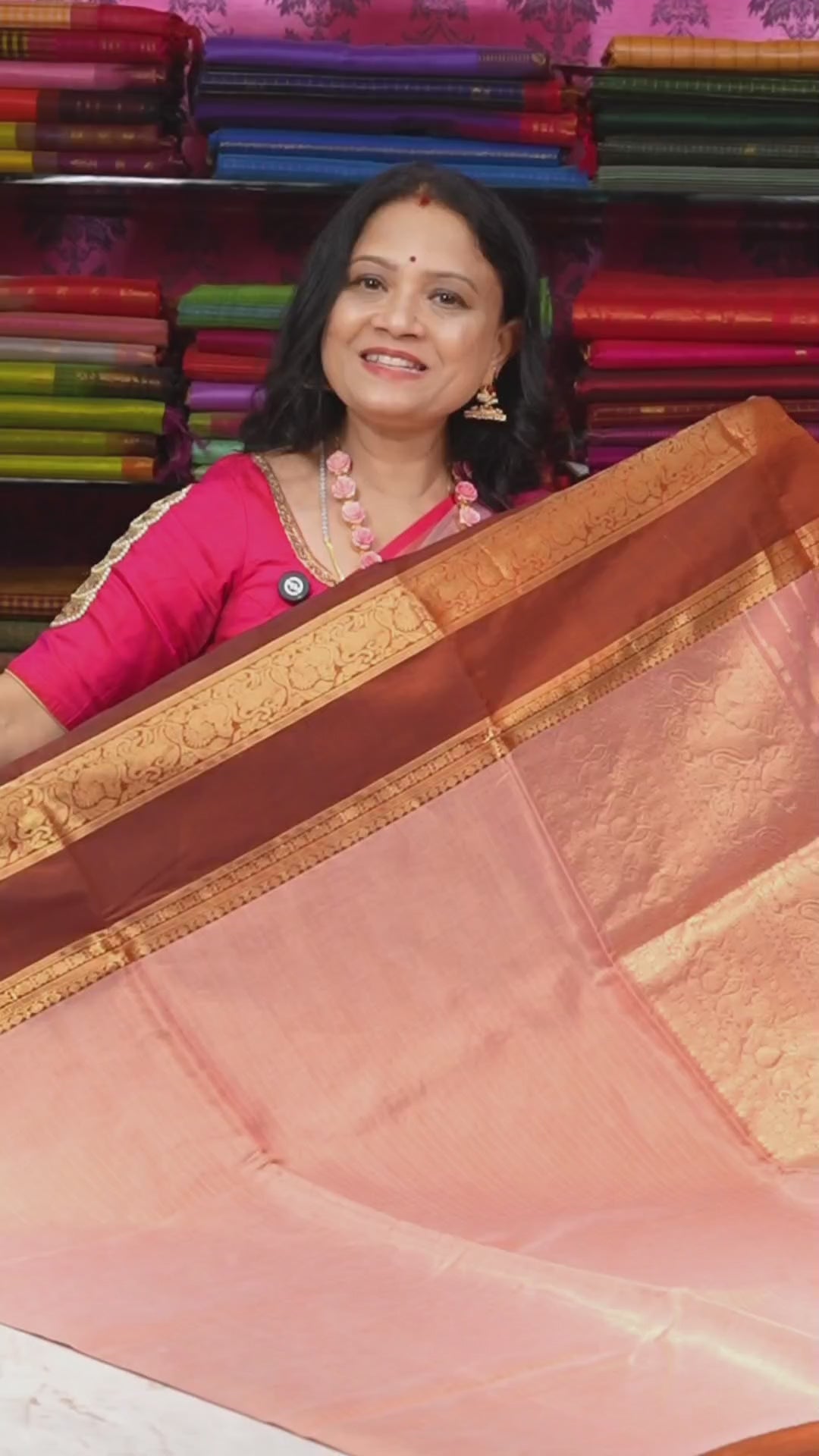 Coral Peach With Dark Honeycomb Payadi Chettinad Silk Cotton Saree