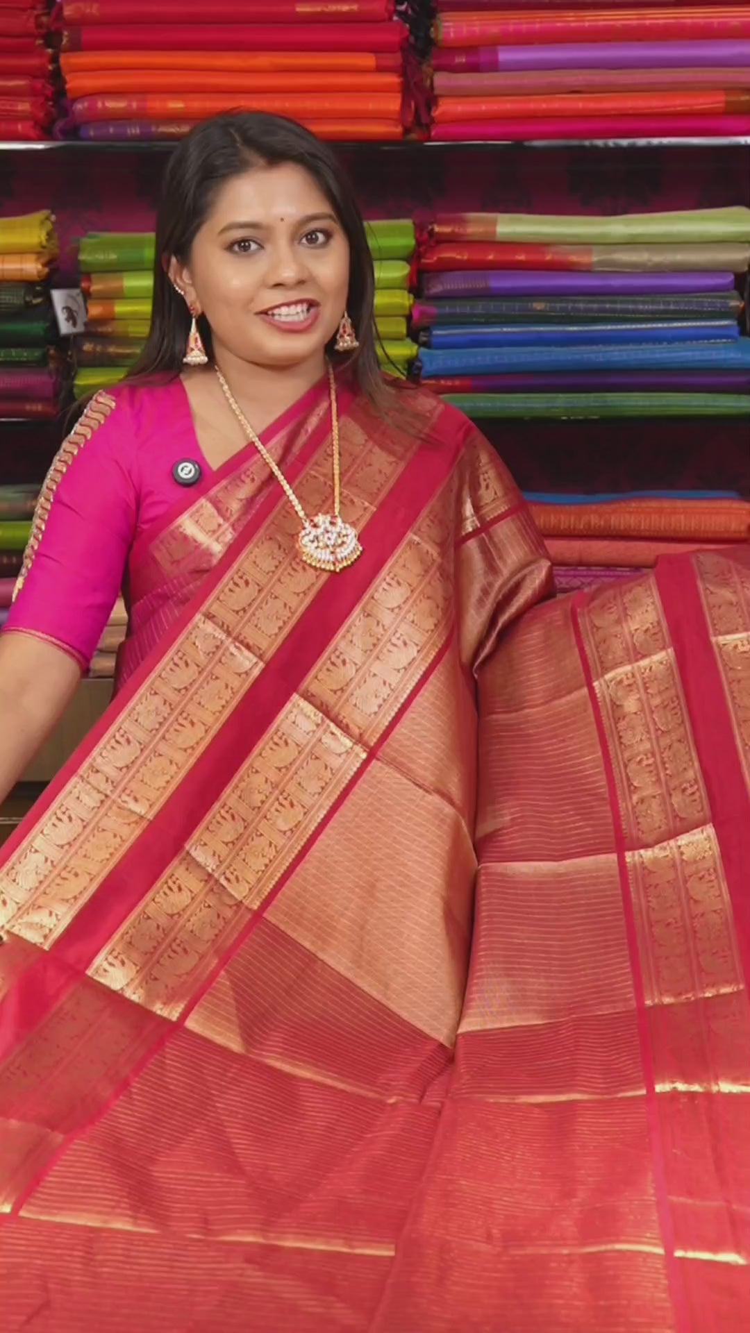 Golden With Red Chettinad Silk Cotton Saree