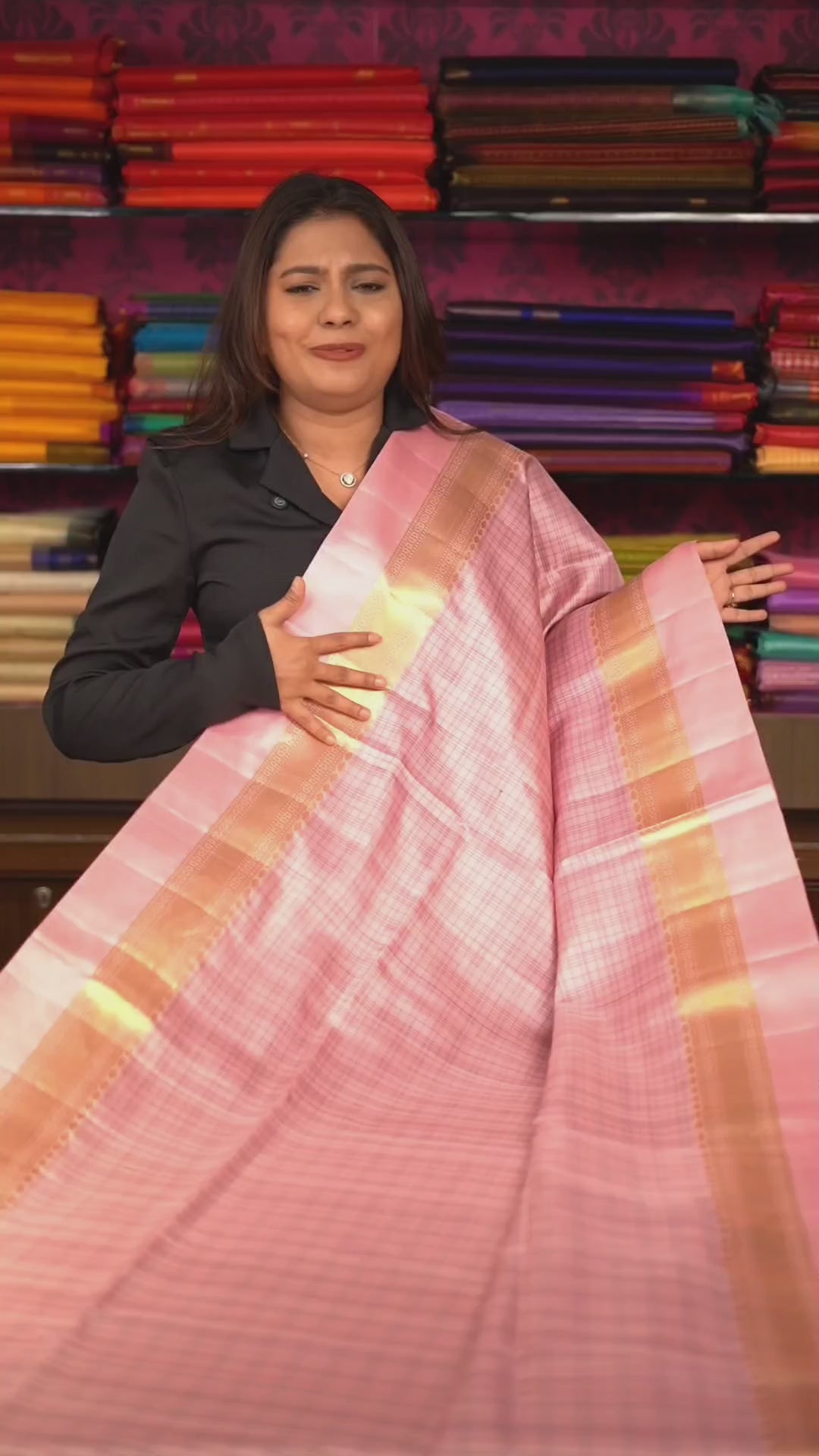 Baby Pink With Black Pure Soft Silk Saree