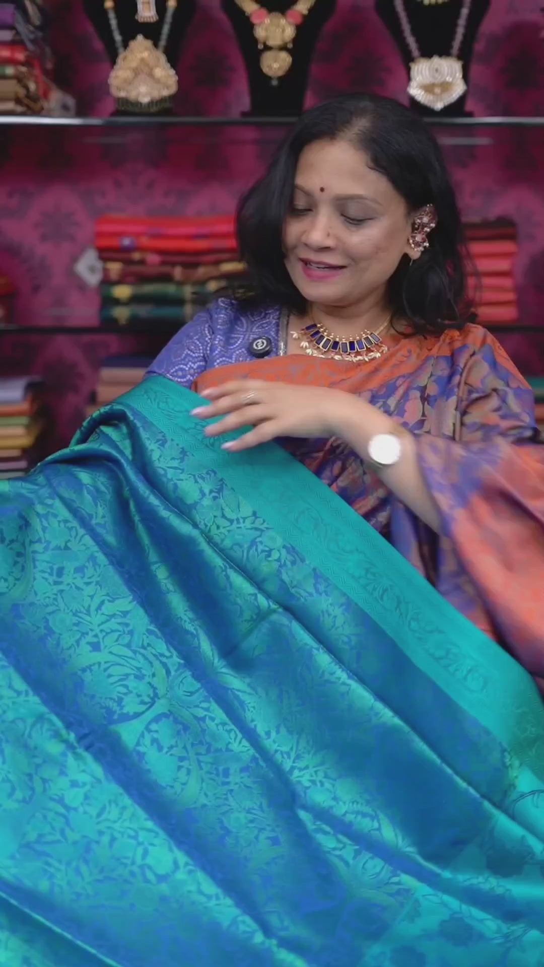 Sea Blue Pashmina Silk Saree