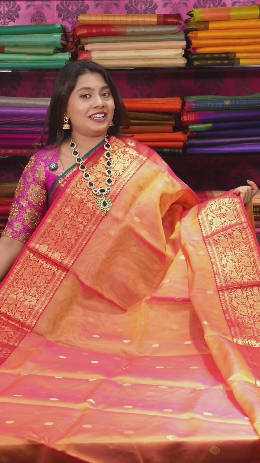 Papaya Orange  Chanderi Katan Silk Handloom Saree