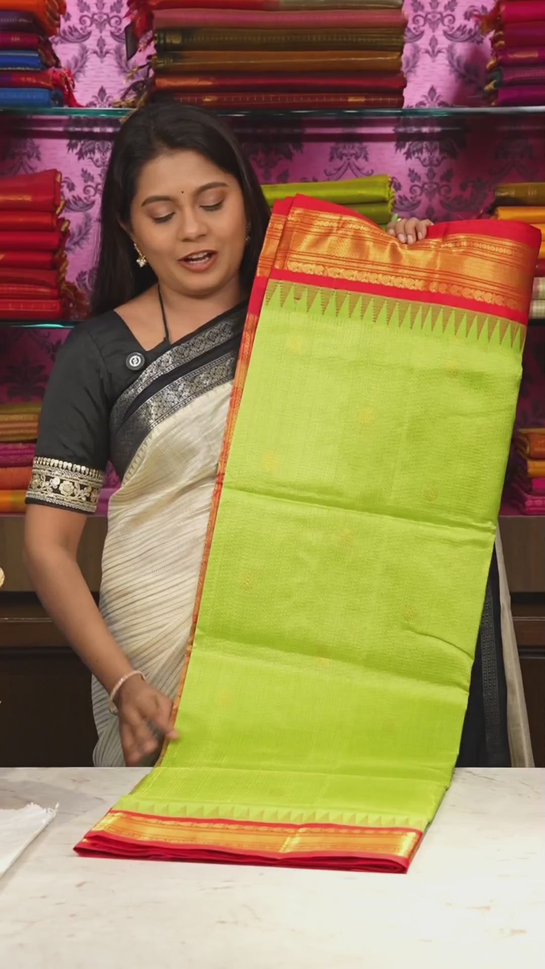 Green With Red Pure Silk Cotton Saree