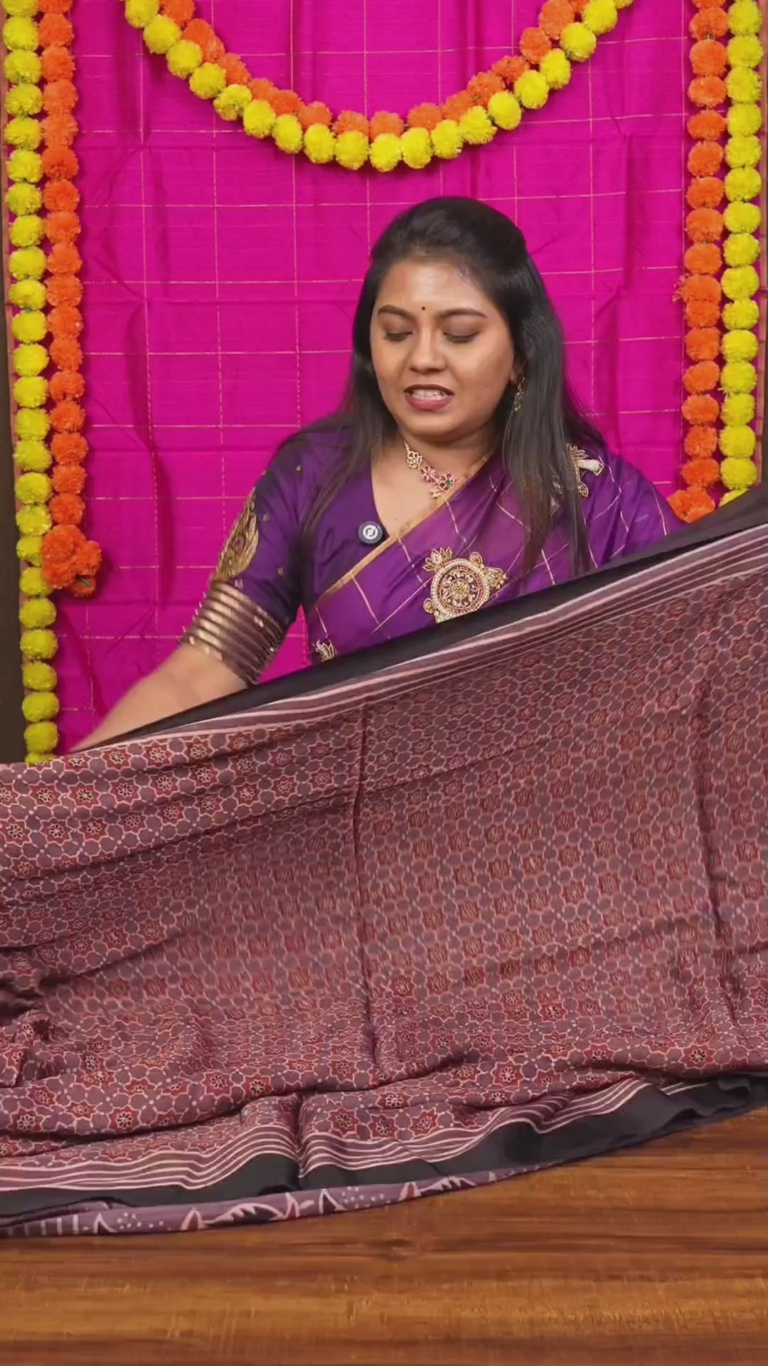 Brown Ajrakh  Modal Silk Saree