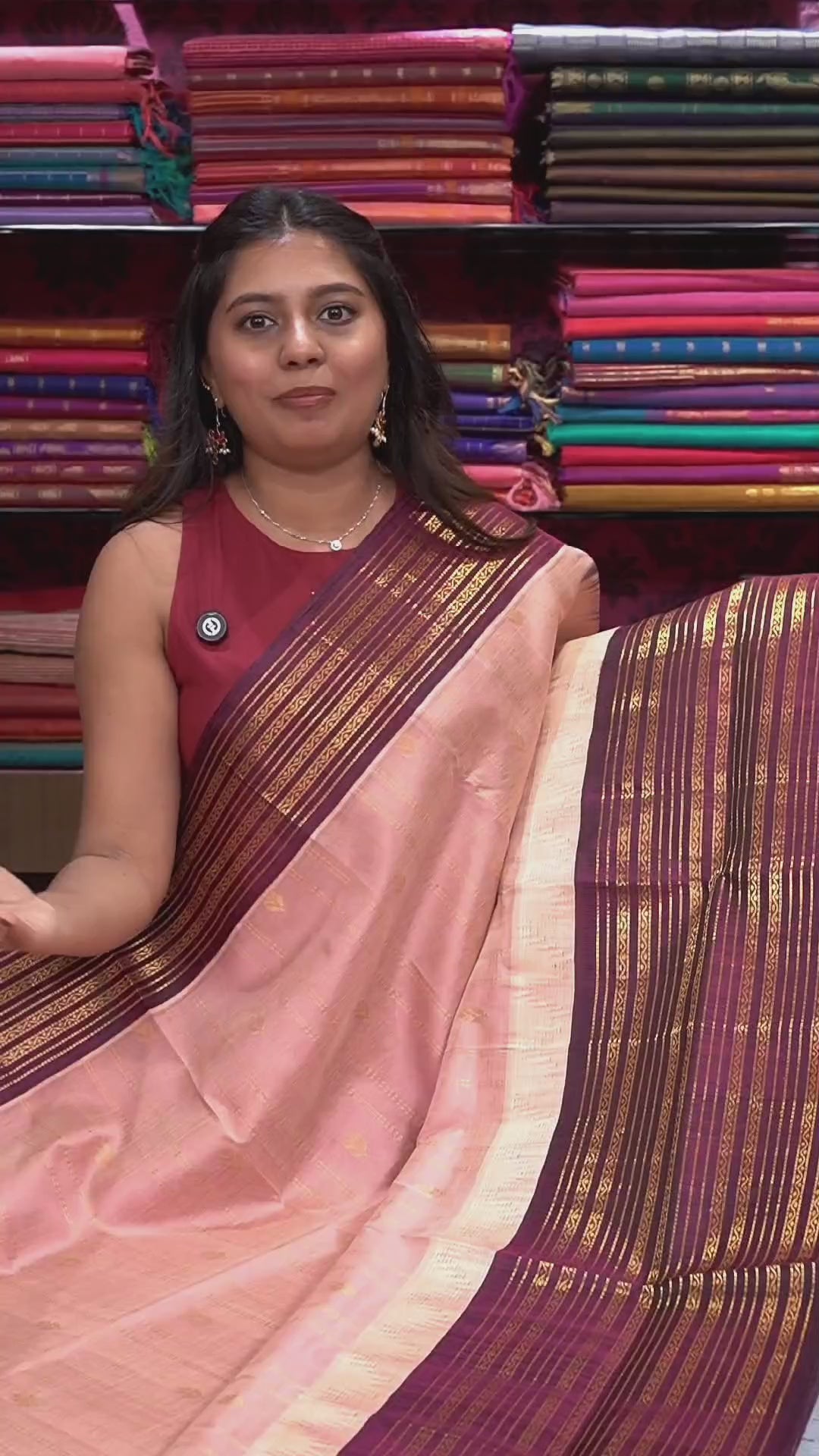 Lotus Pink With Purple Long Border Pure Kanchi Silk Cotton Saree