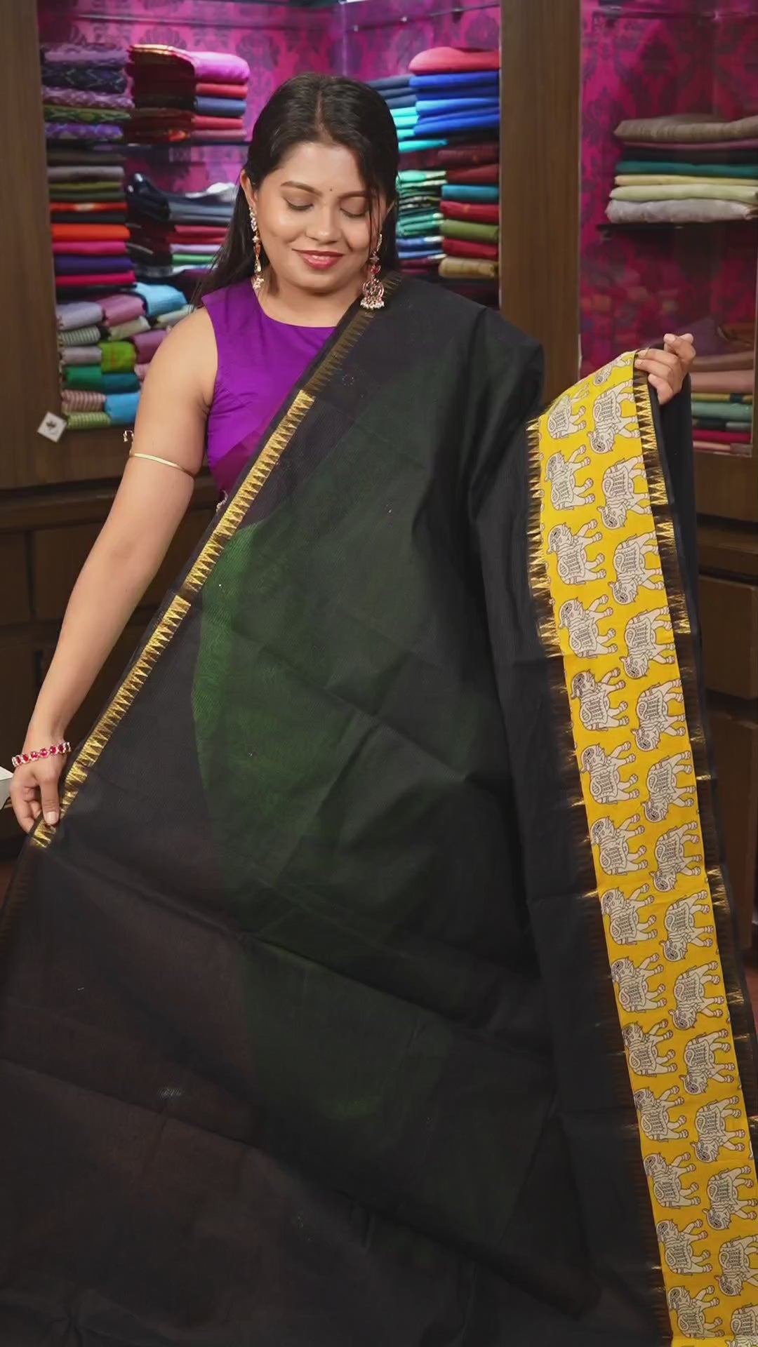 Black Mangalgiri Cotton Saree