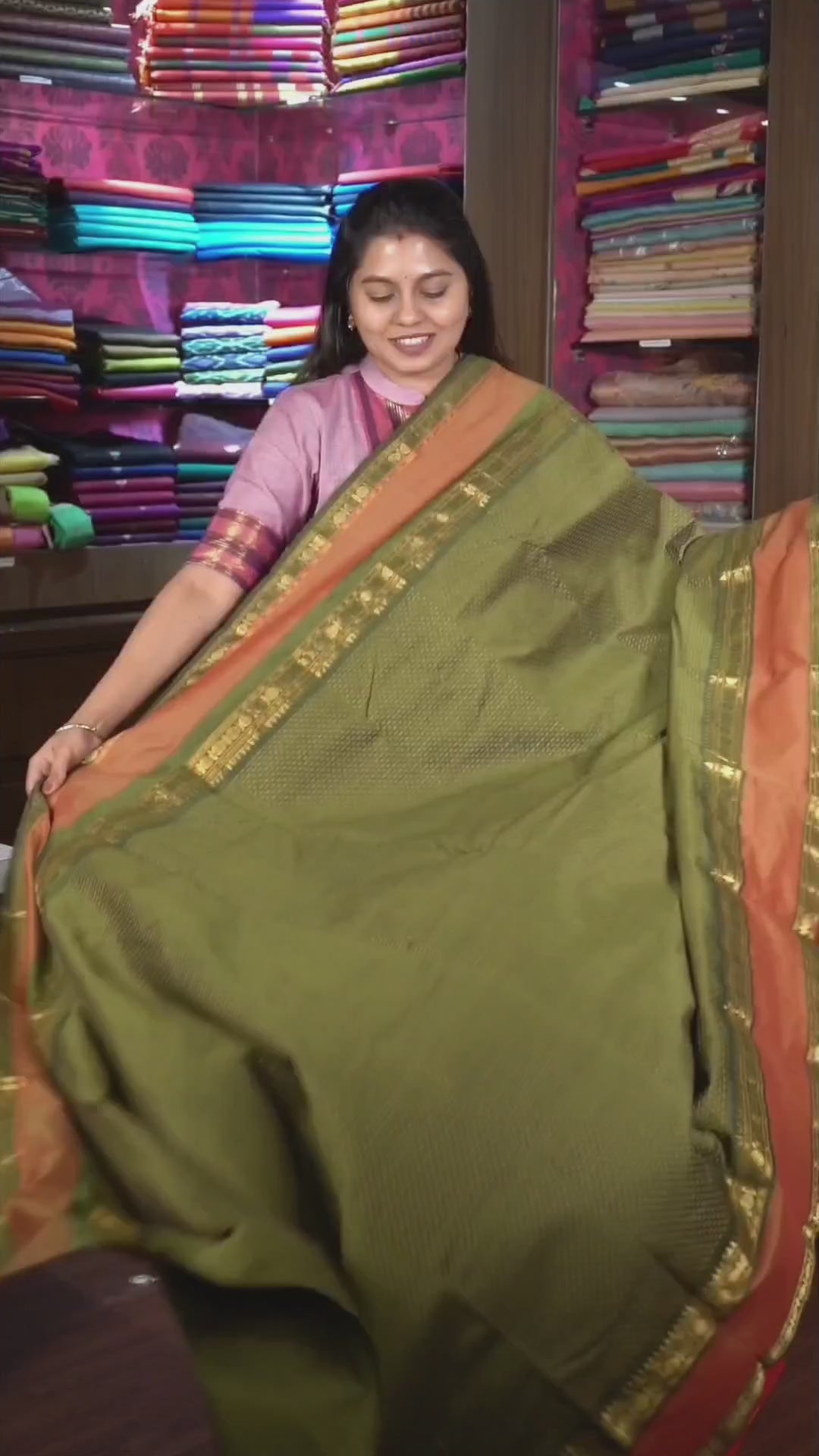 Olive Green With Red Budget Silk Cotton Saree