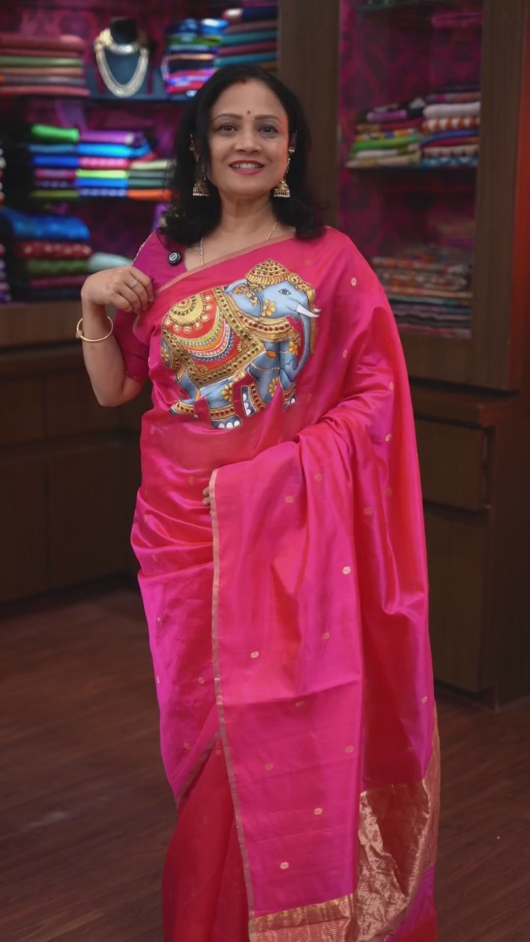 Magenta Pink Gajamukhi  Katan Chanderi Silk Saree