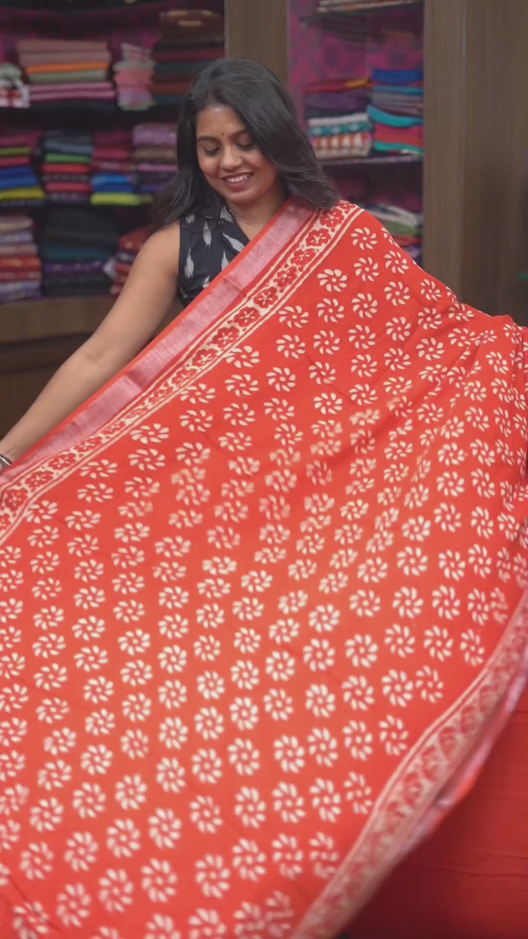 Red Linen Cotton Saree