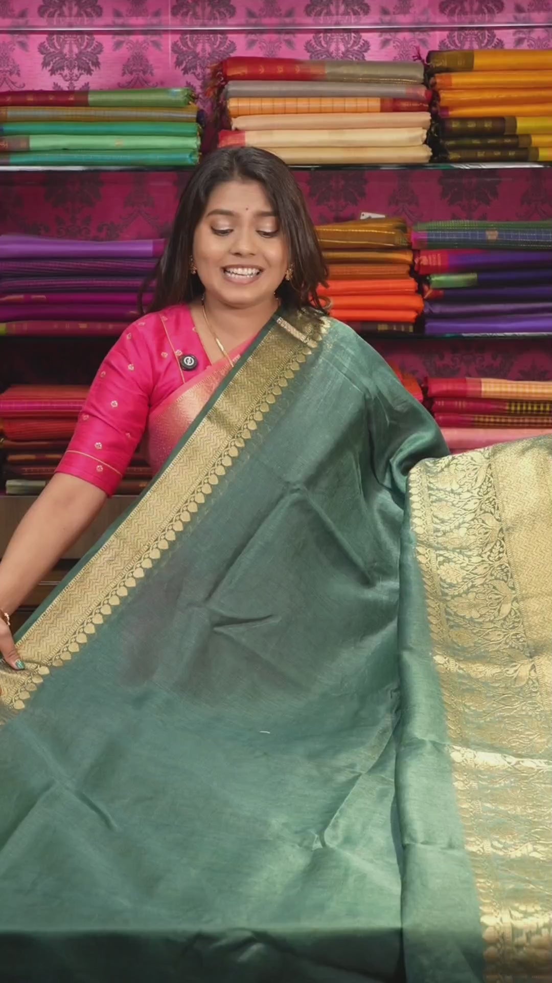 Dark Green Banarasi Linen Saree