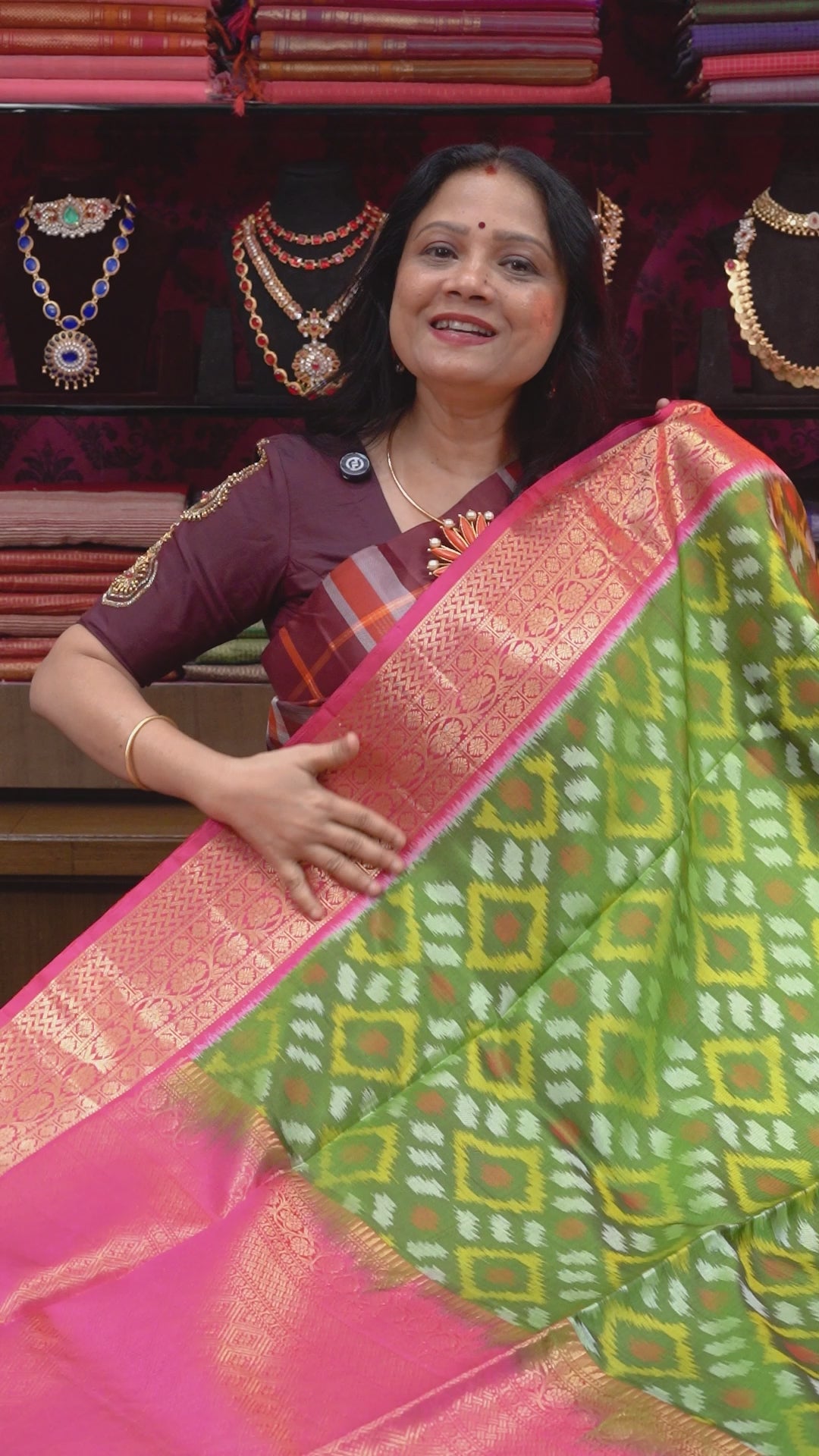 Olive Green With Pink Pure Soft Silk Saree