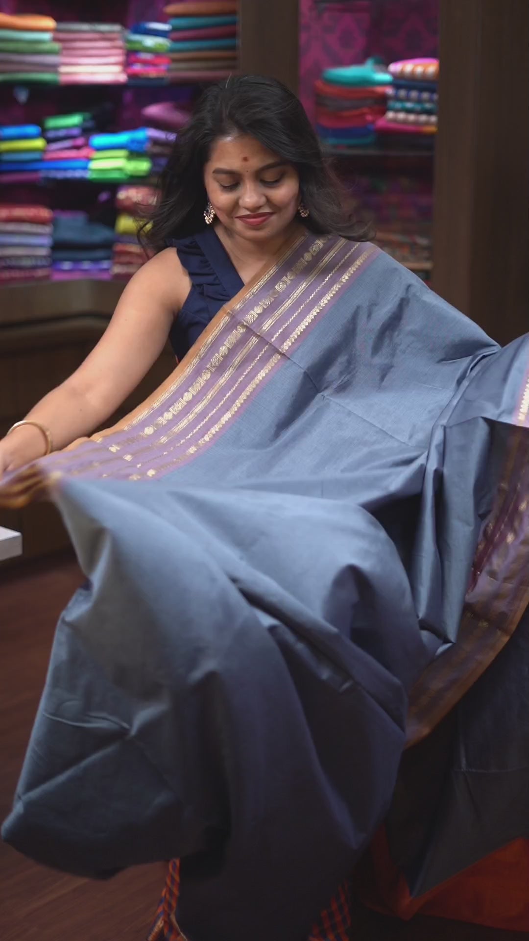 Ash Grey Semi Silk Cotton Saree