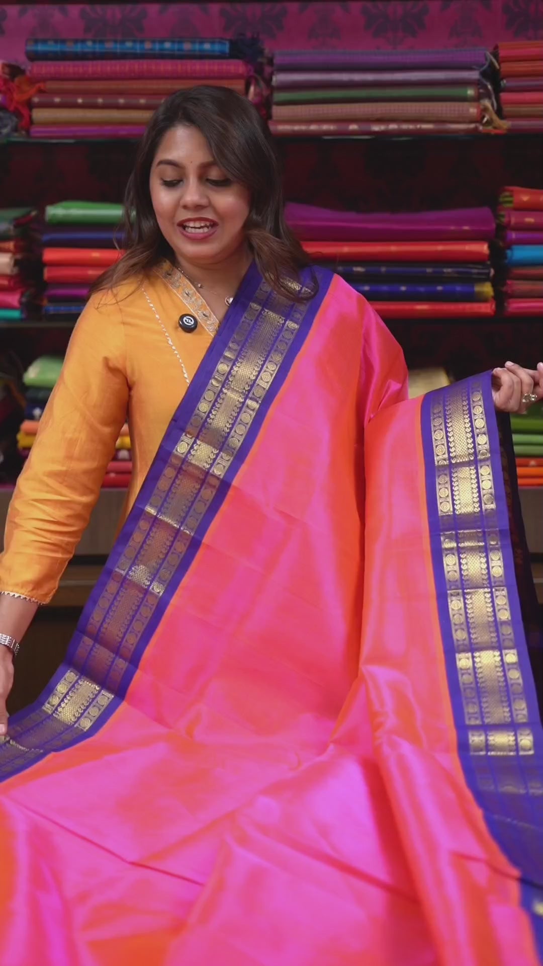 Fuchsia Pink With Violet Pure Kanchi Silk Cotton Saree