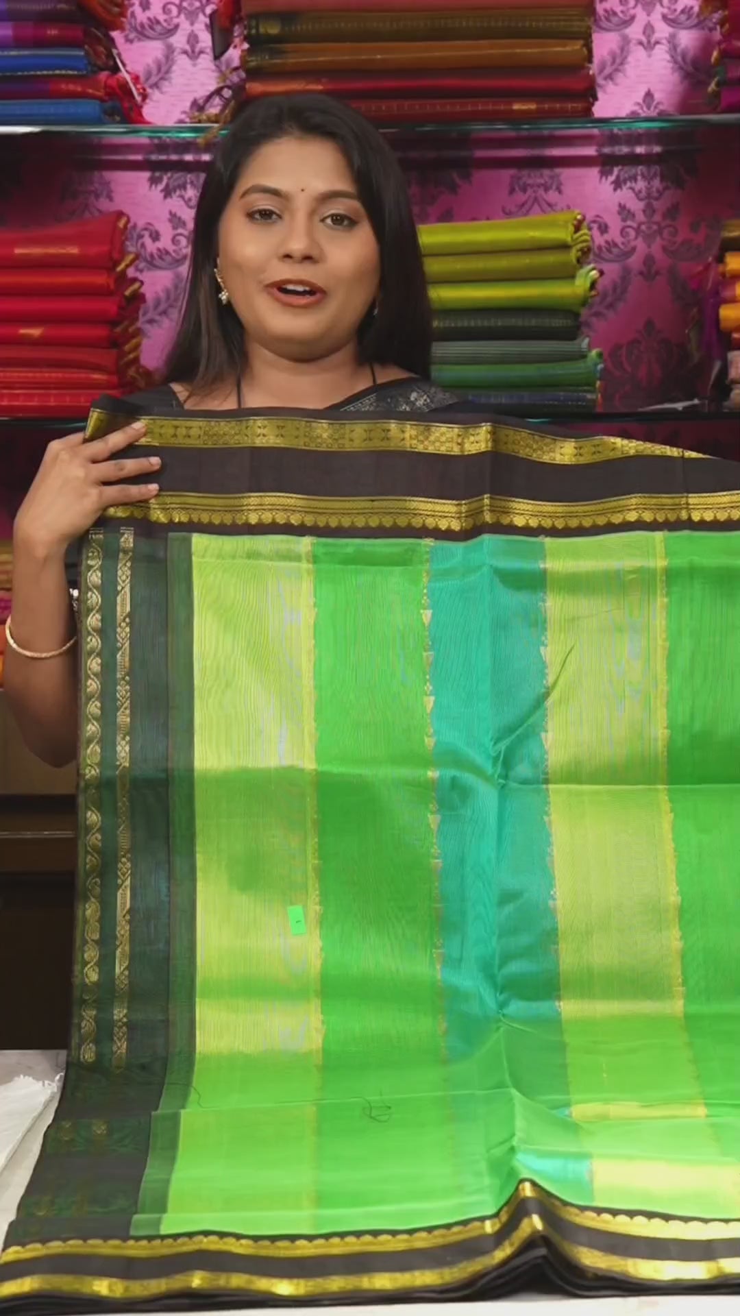 Multicolor With Black Gap Border Pure Silk Cotton Saree