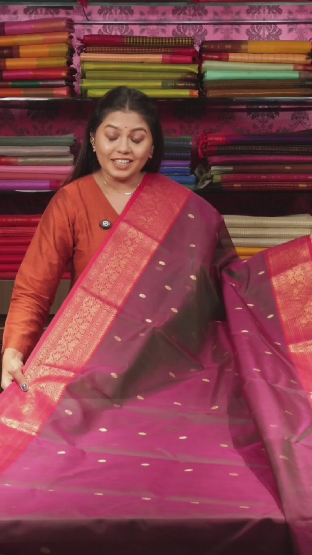 Purple WIth Red Chanderi Katan Silk Handloom Saree