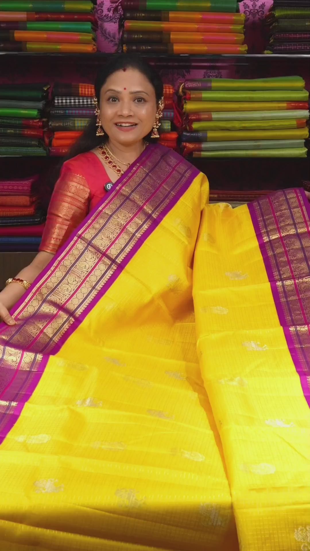 Yellow With Purple Pure Kanchivaram Silk Saree