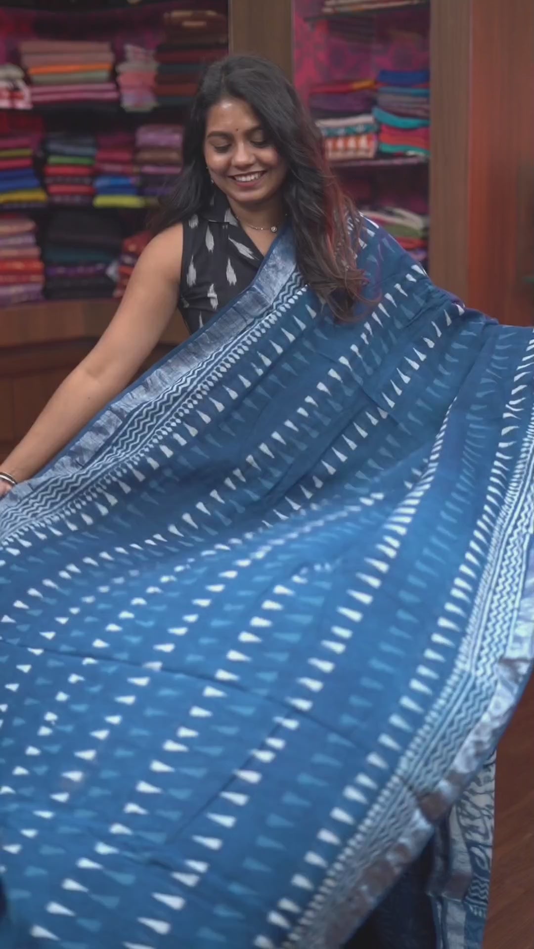 Blue Linen Cotton Saree