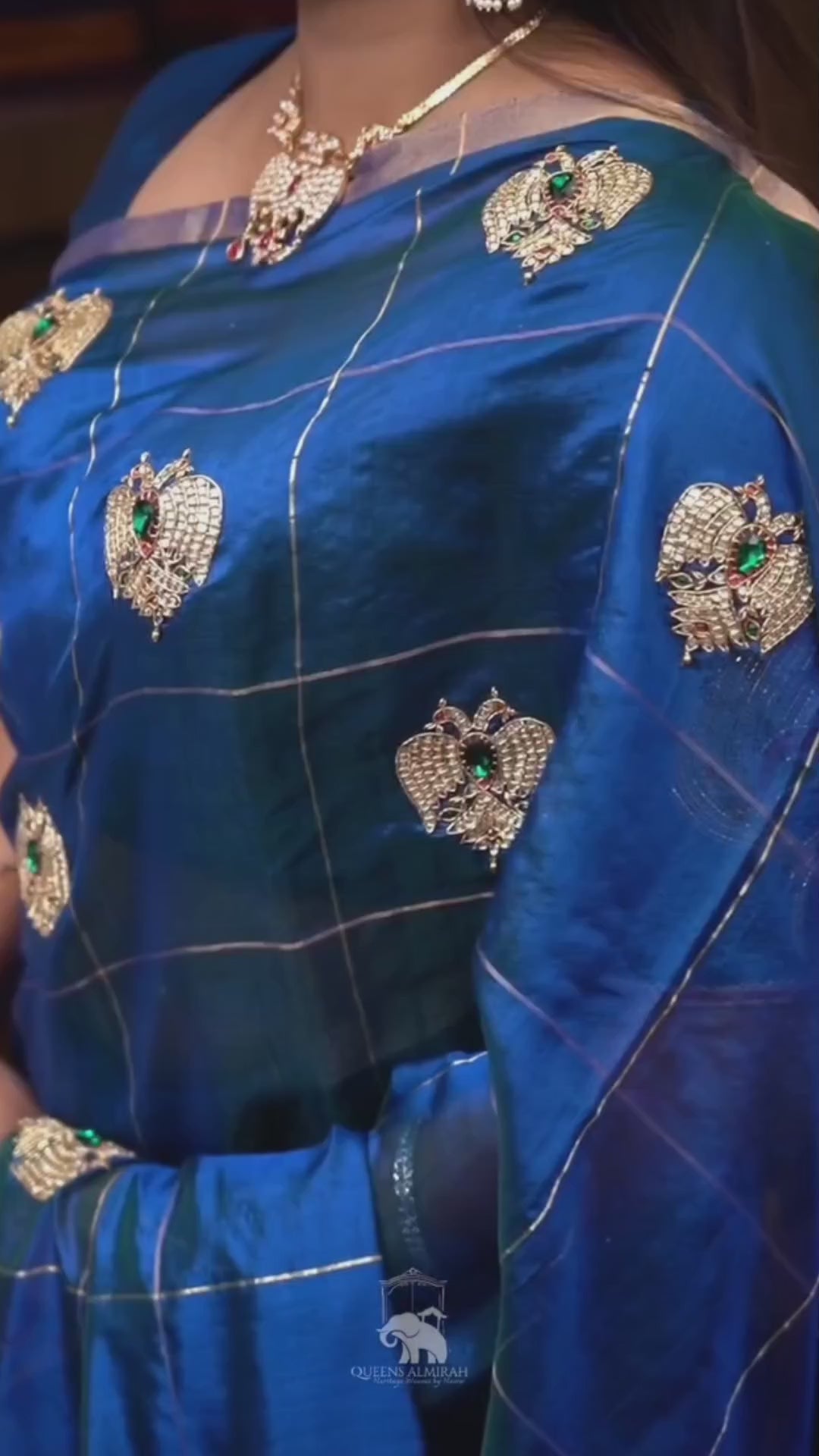 Peacock Blue Ganda Berunda Chanderi Silk Saree