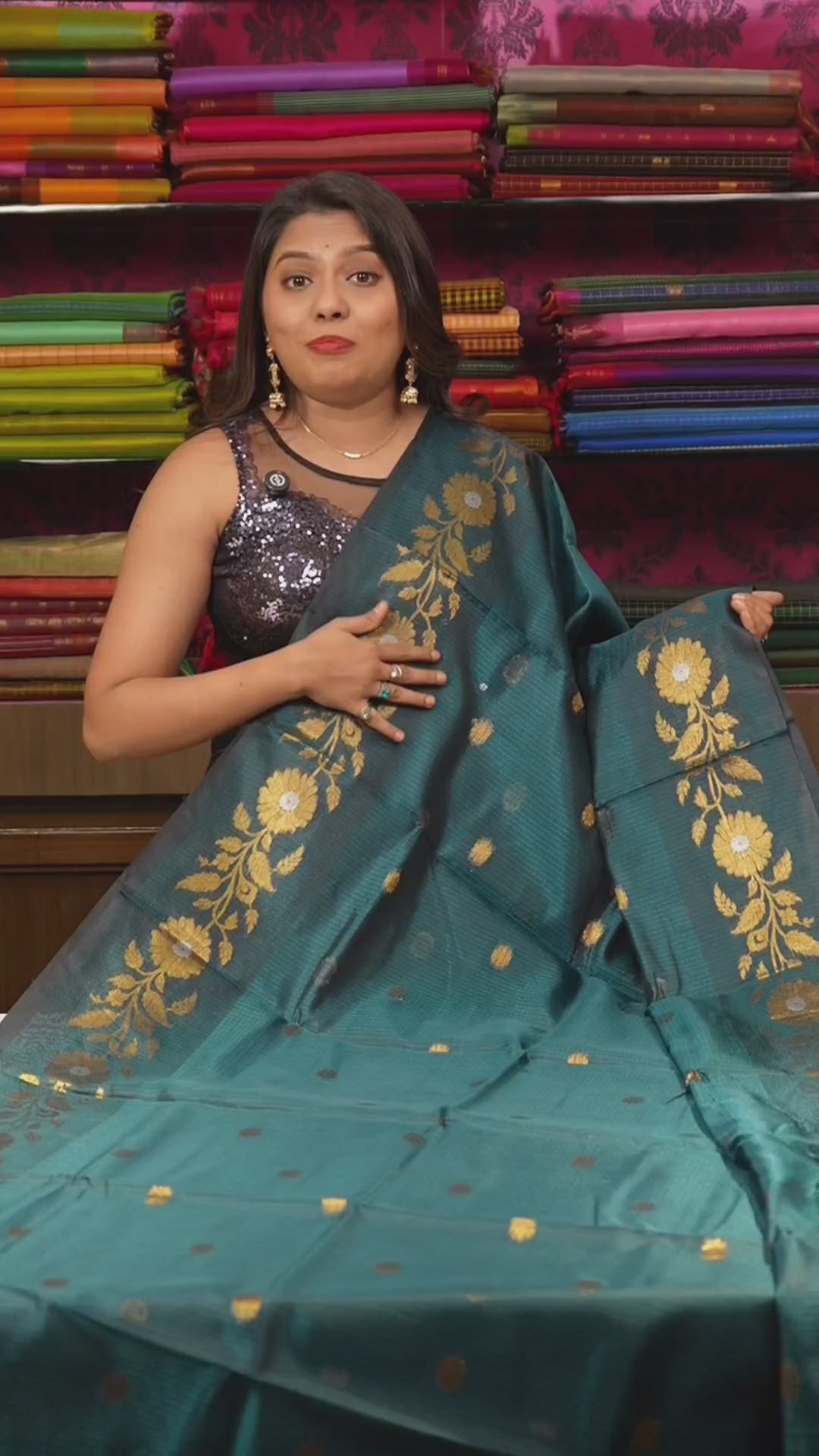 Peacock Green Semi Kota Silk Cotton Saree