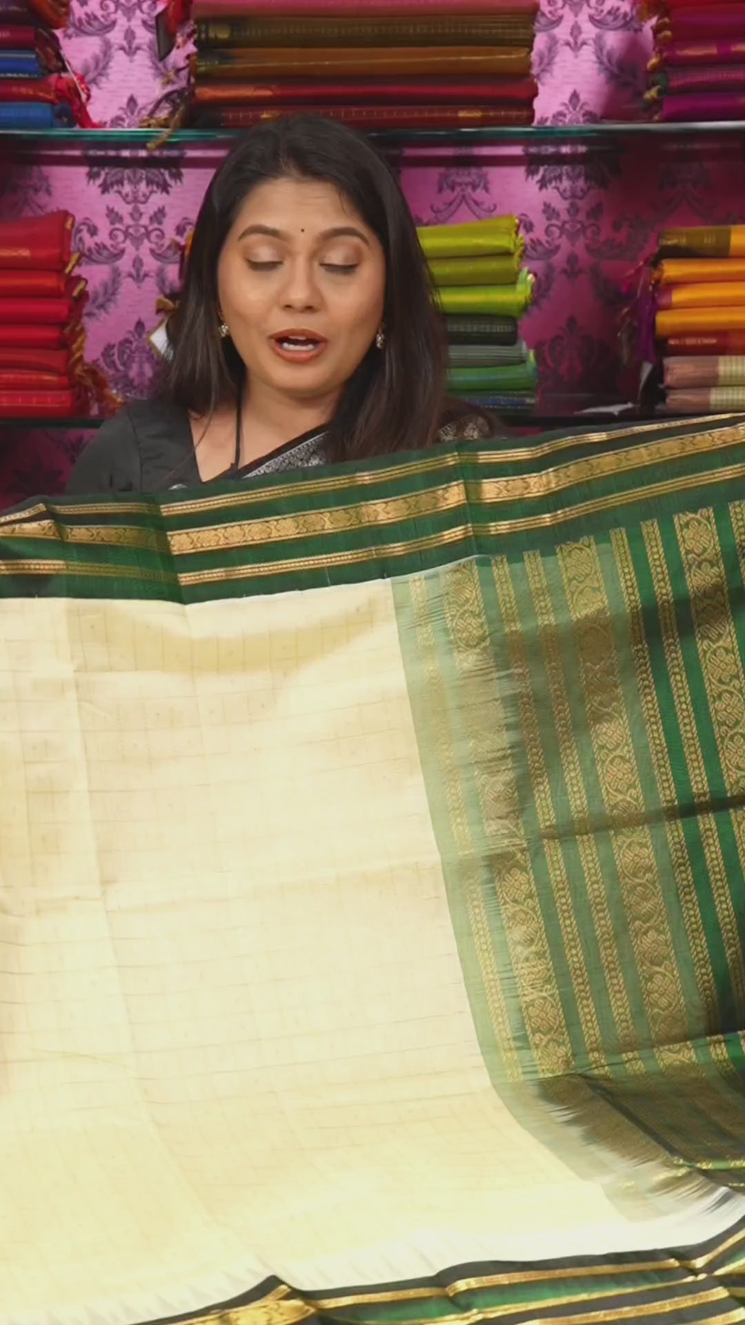 White With Green Varisapet Border Pure Silk Cotton Saree