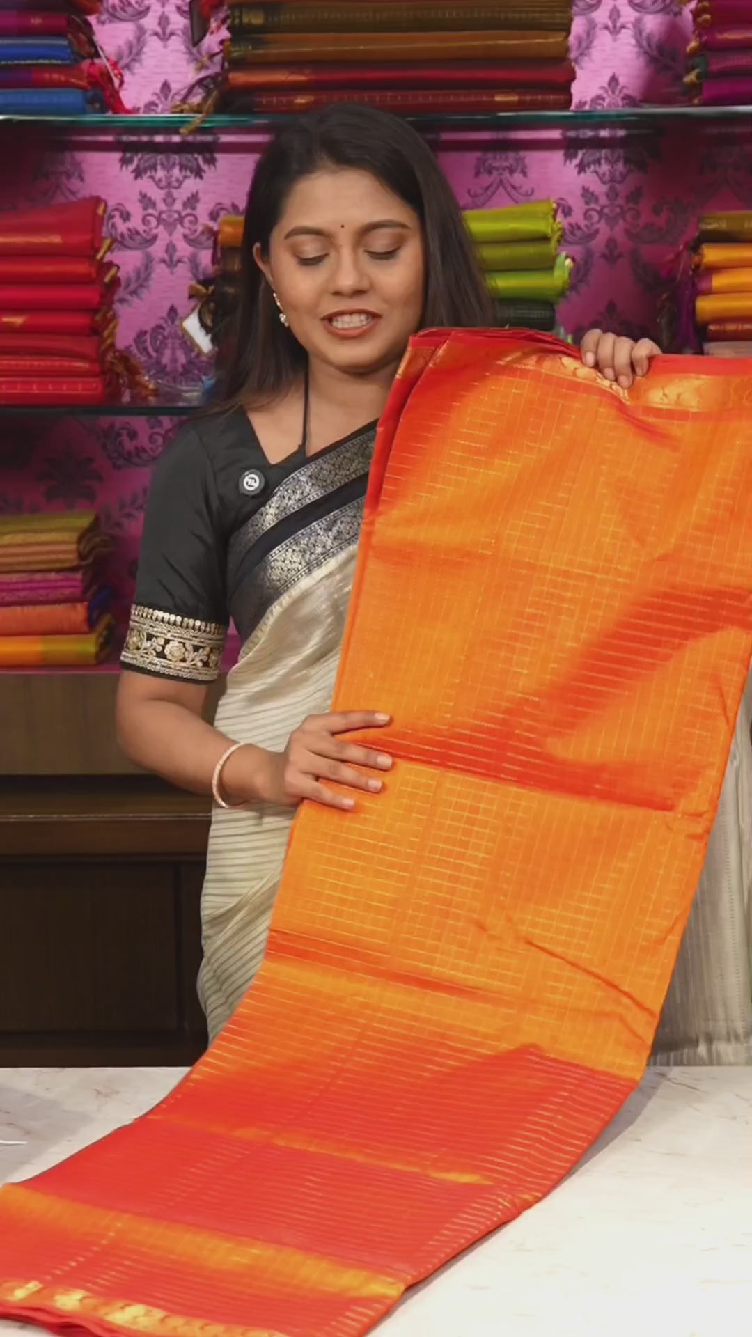Fanta Orange Small Border Pure Silk Cotton Saree