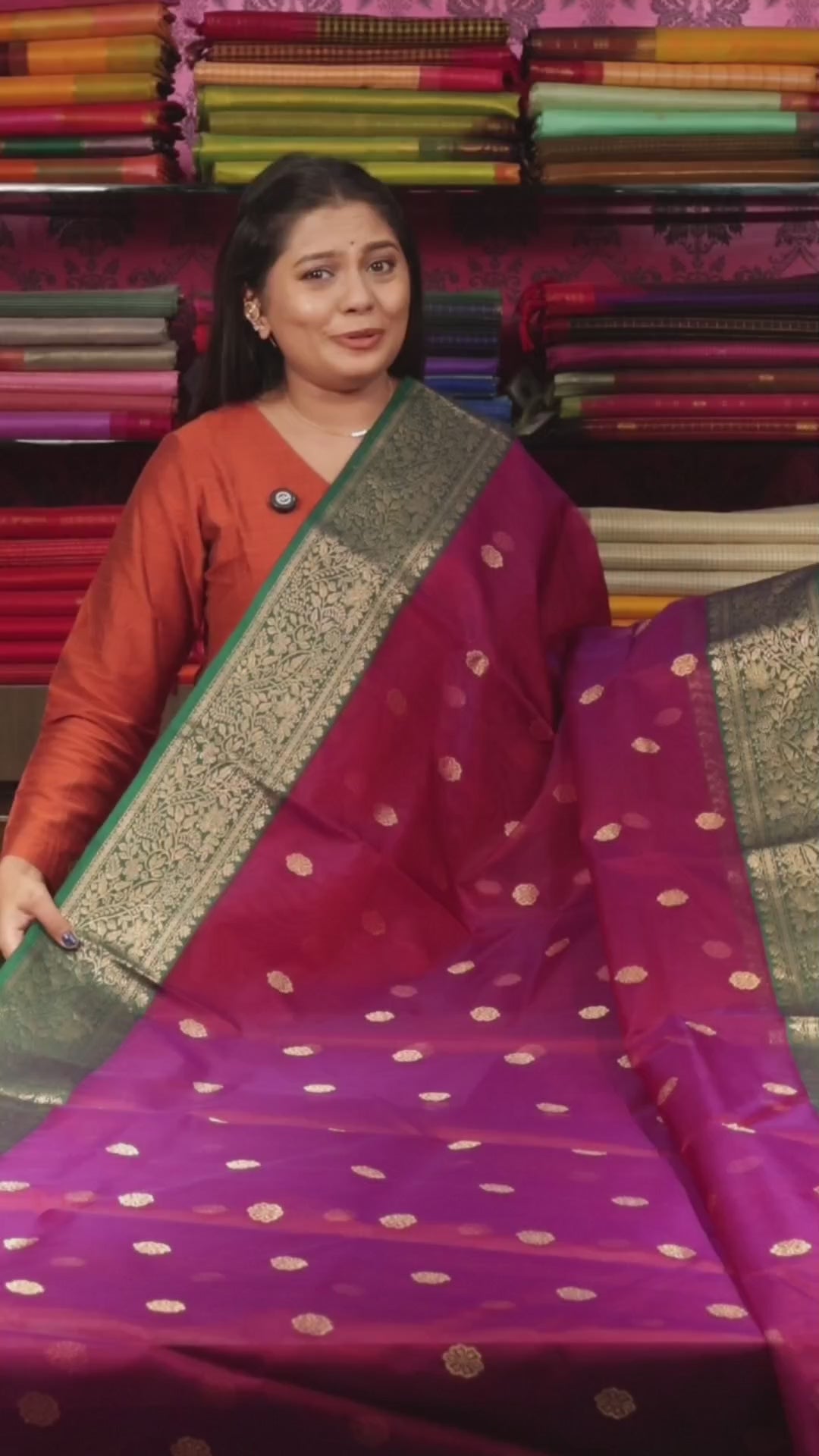 Purple With Green Chanderi Katan Silk Handloom Saree