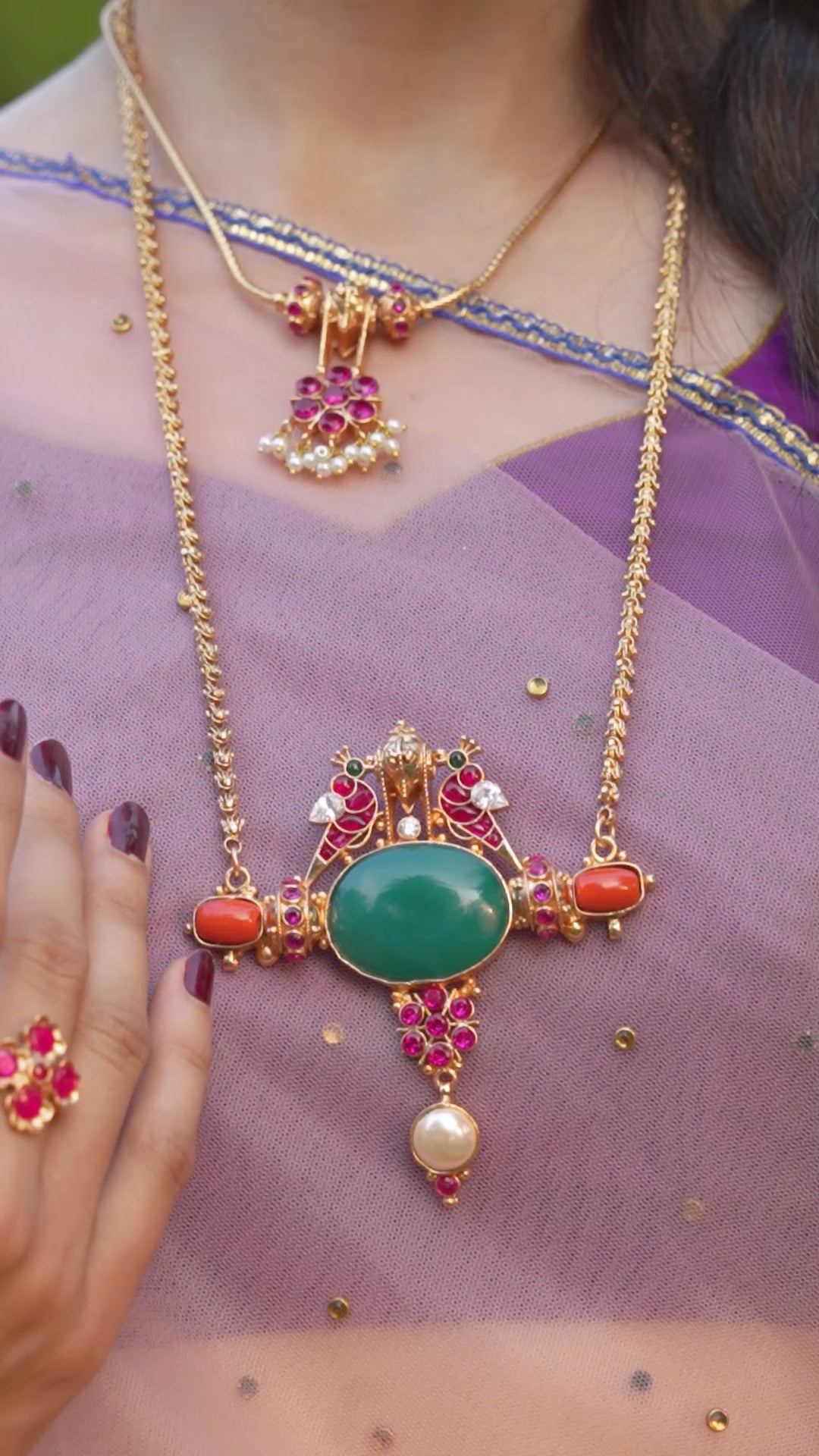 Kizhi design pendant haram-Coral stone jewellery