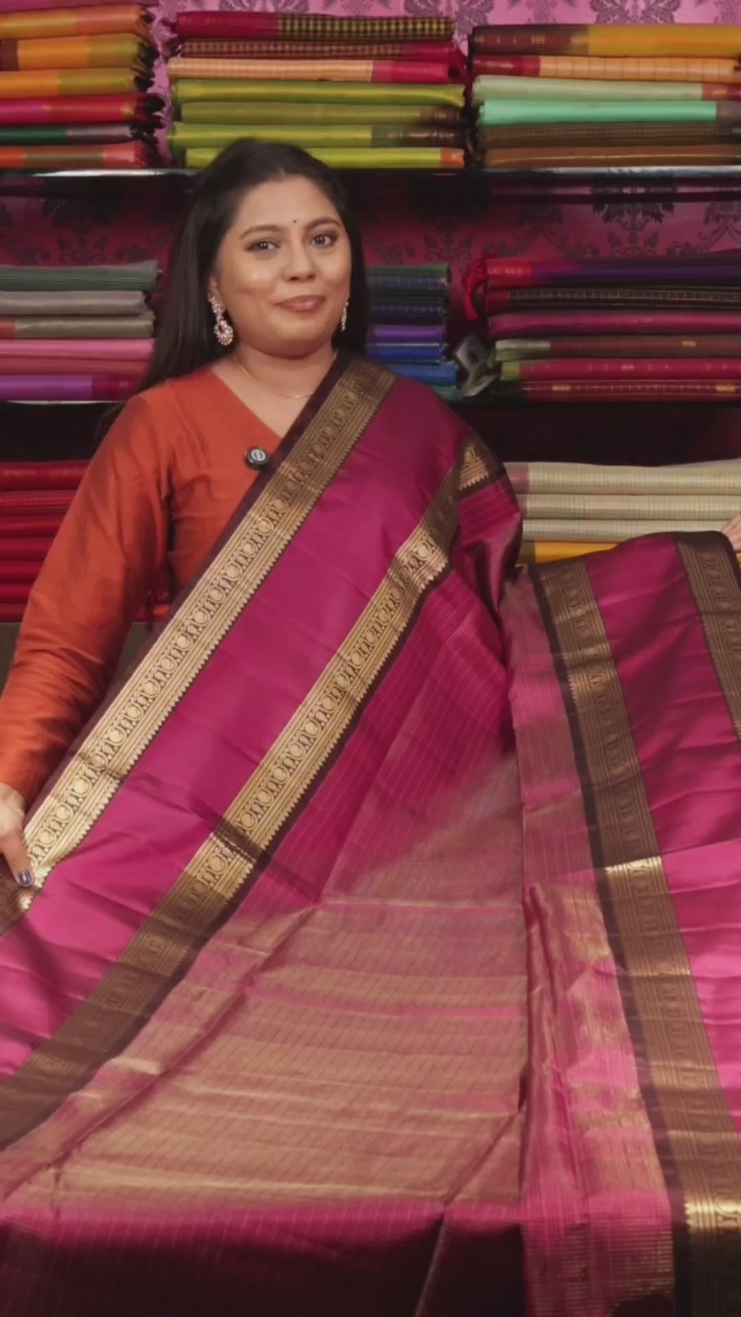 Magenta Pink With Dark Chocolate Brown Payadi Pure Soft Silk Saree