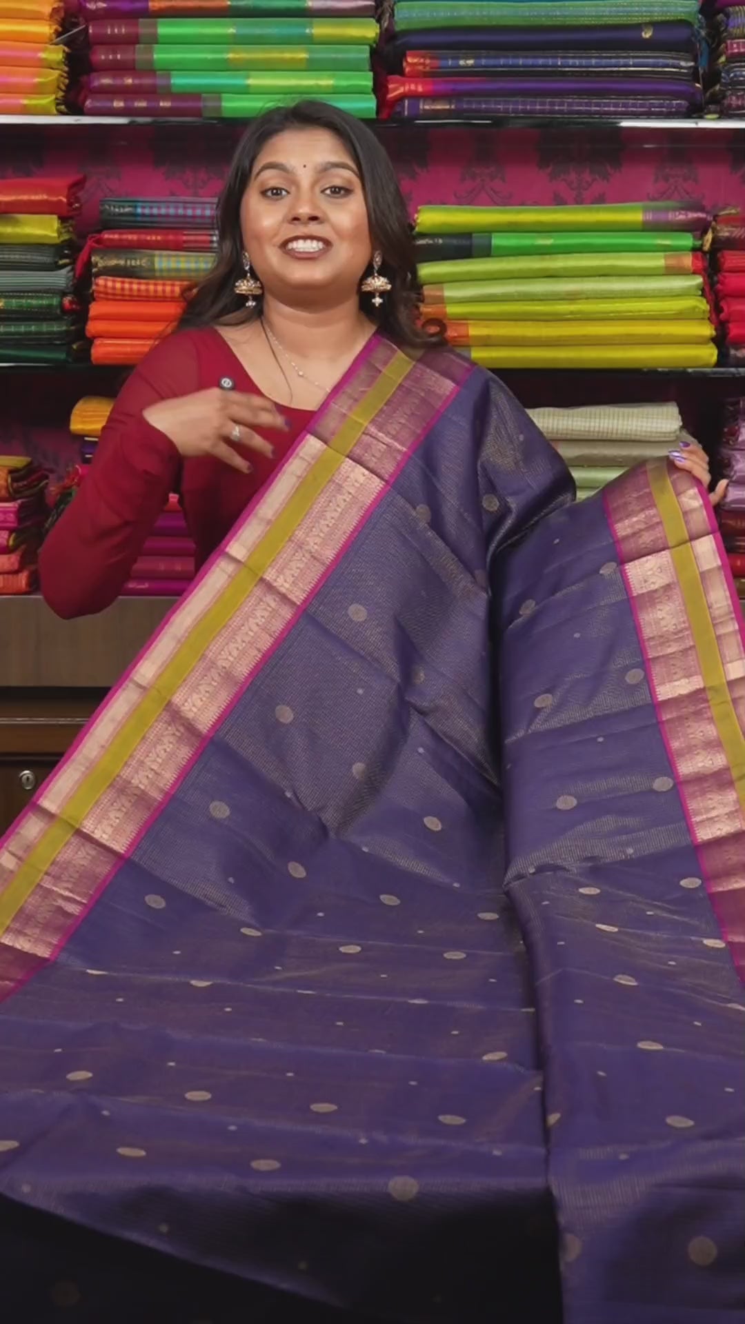 Navy Blue With Pink Pure Kanchivaram Silk Saree