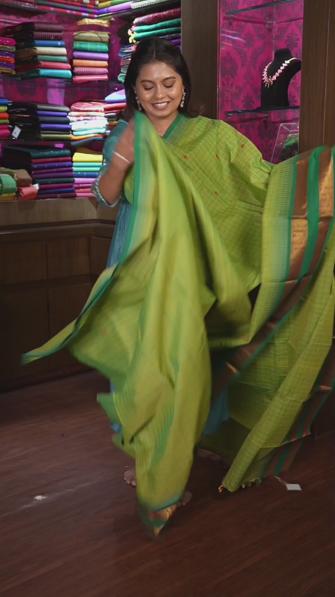 Parrot Green Kanchi Cotton Saree