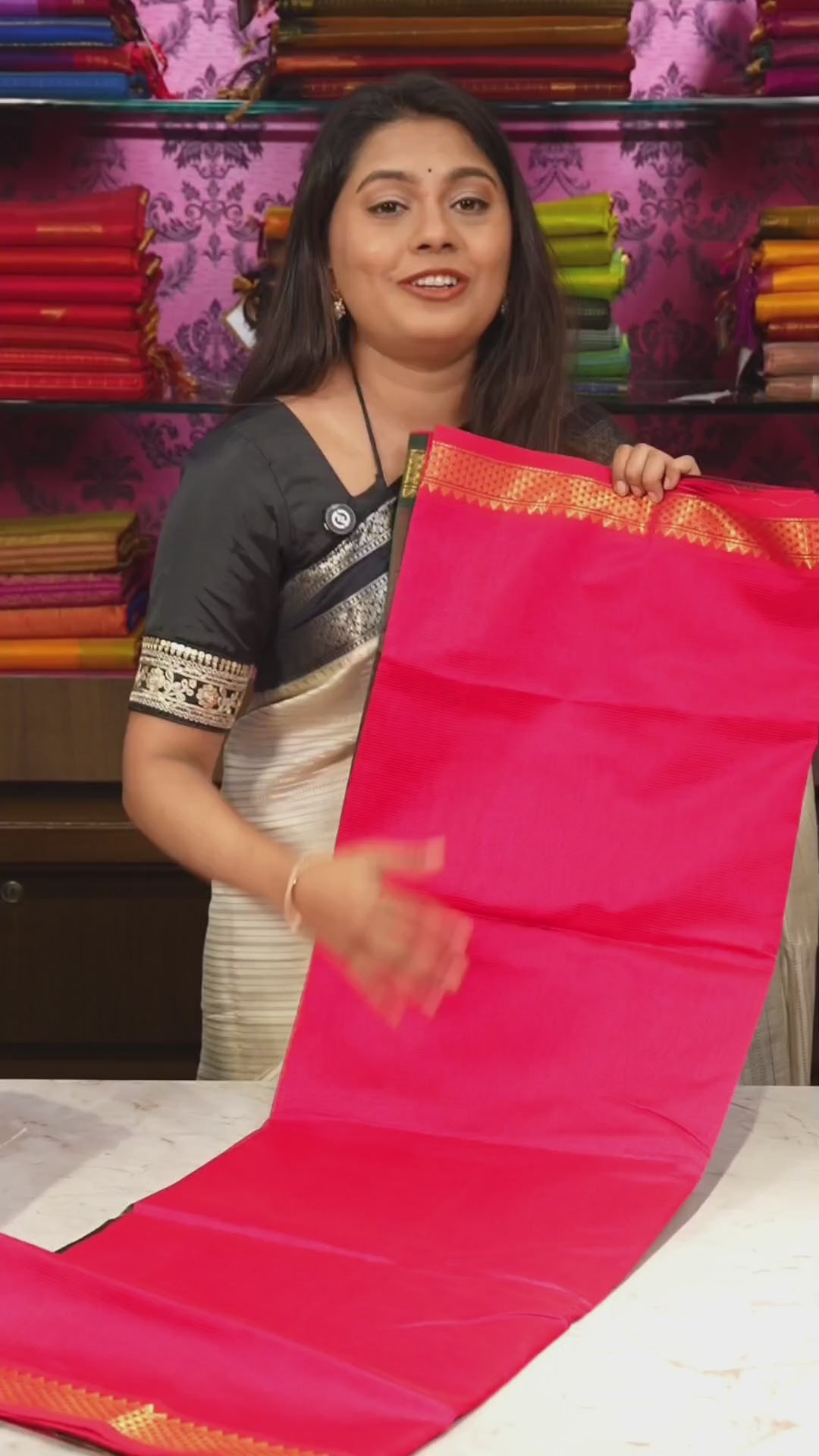 Rani Pink Small Border Pure Silk Cotton Saree