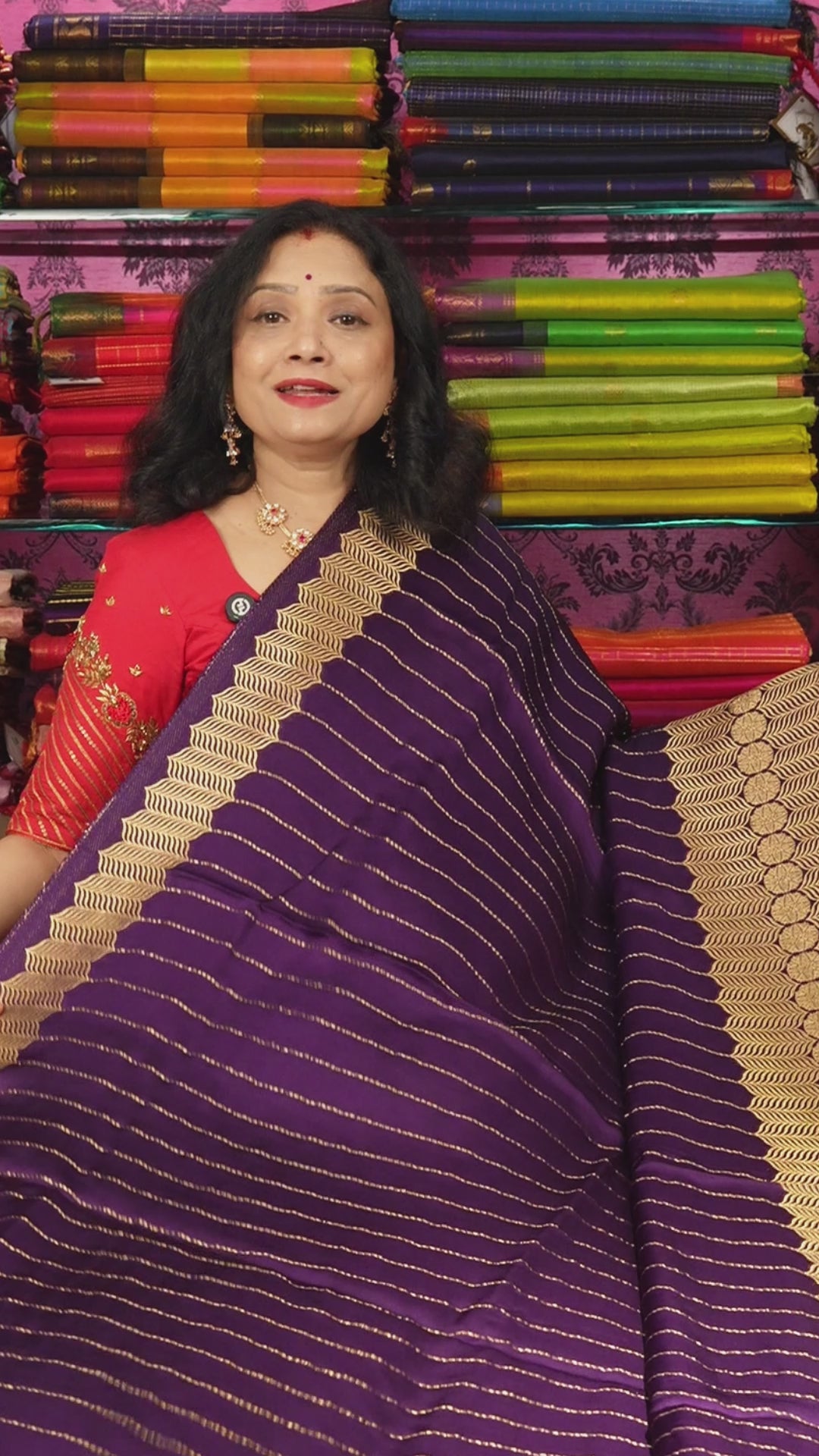 Purple Banarasi Satin Silk Saree