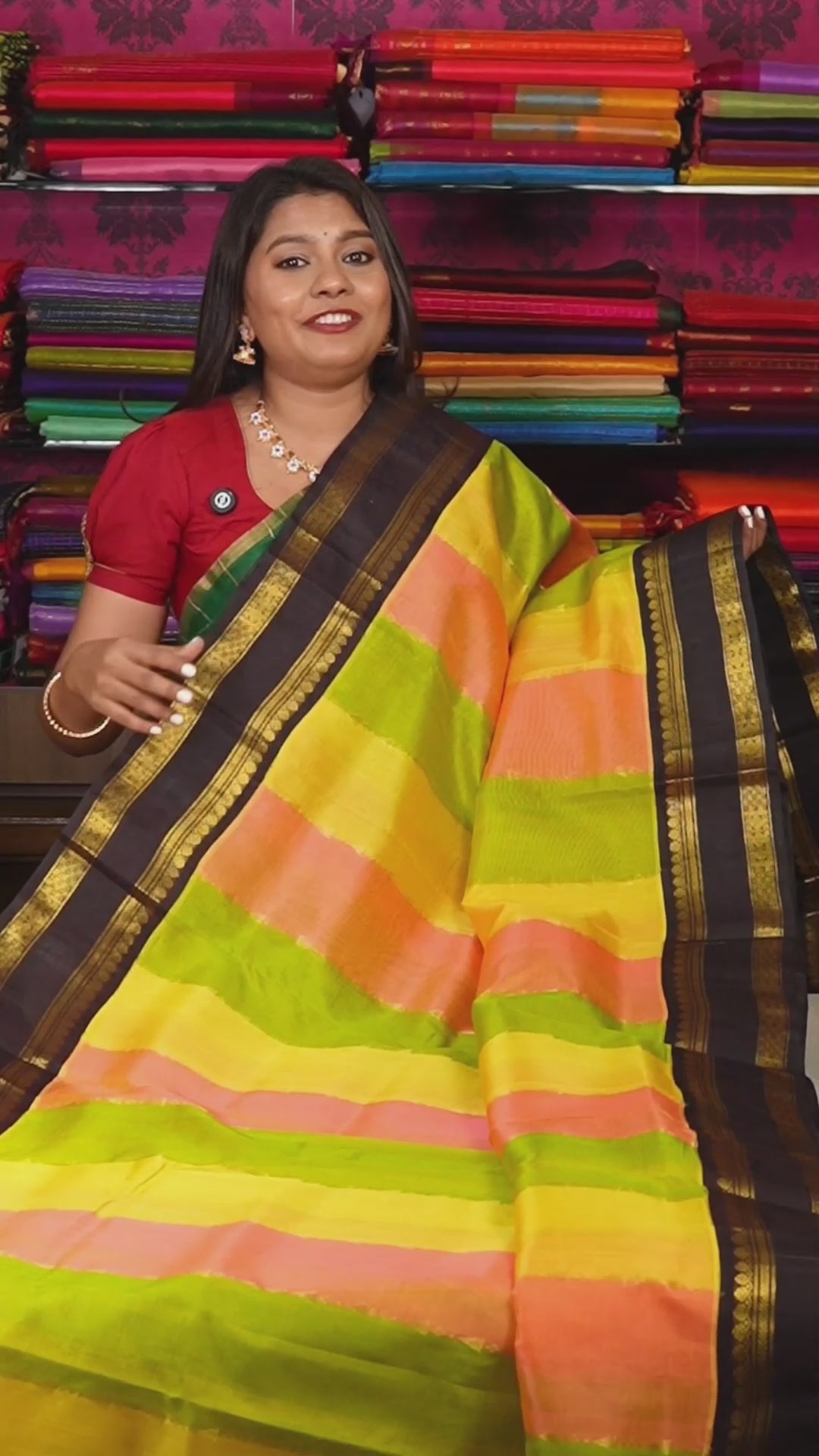 Multi Color With Black Varisapet Border Pure Silk Cotton Saree