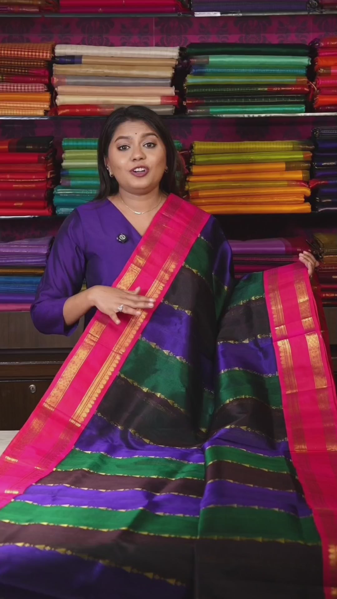 Multi Color With Rani Pink Gap Border Pure Silk Cotton Saree